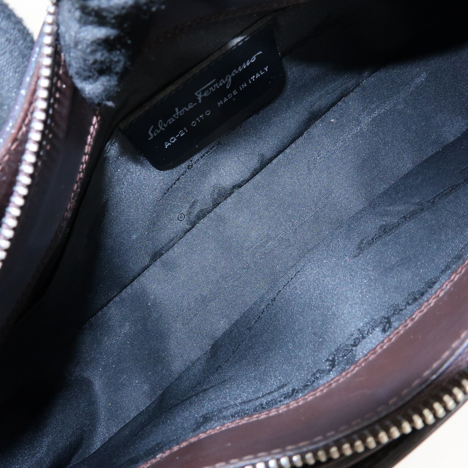 Ferragamo Gancini Leather Shoulder Bag Hand Bag Dark Brown