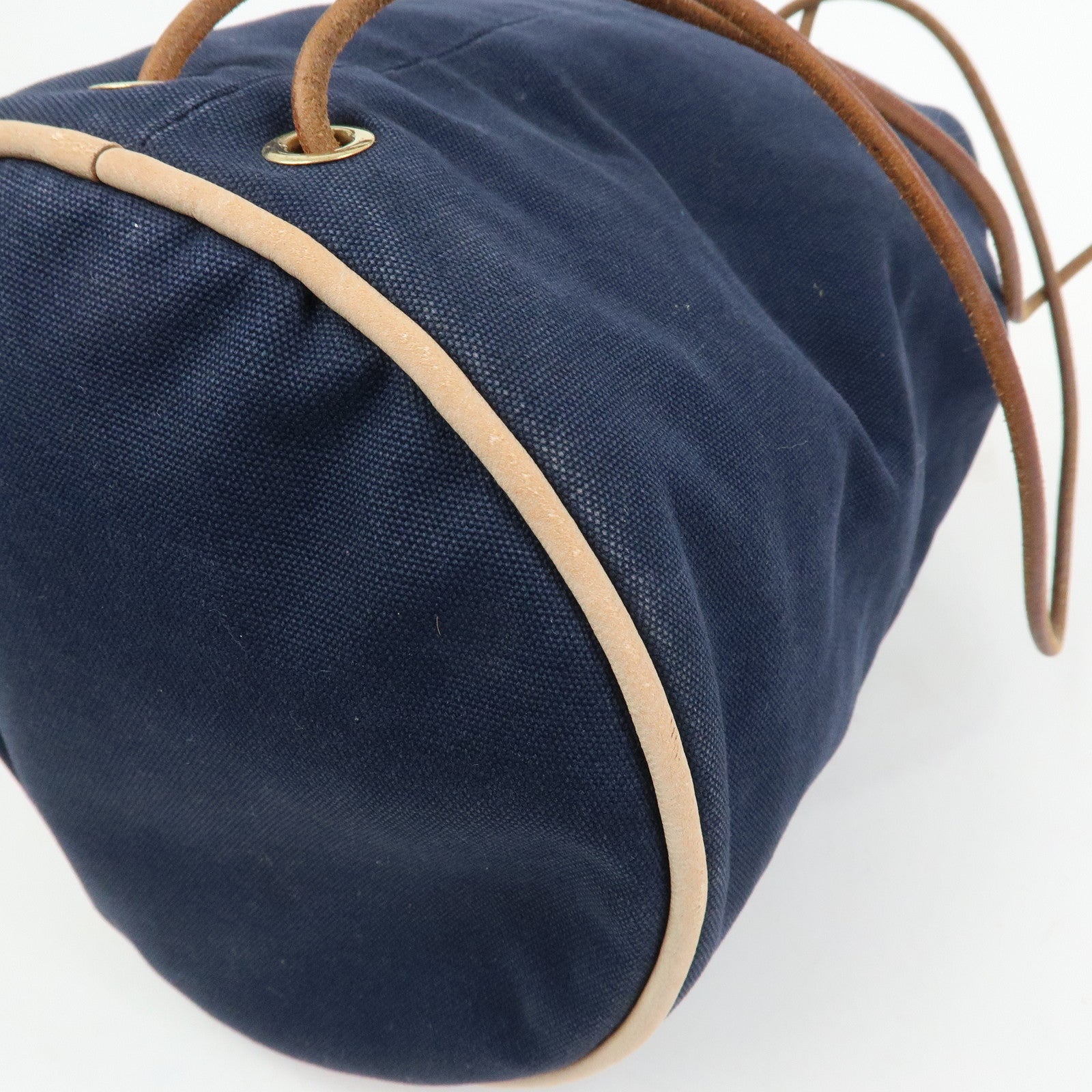 HERMES Canvas Leather Porochon Mimil PM Drawstring Backpack Navy