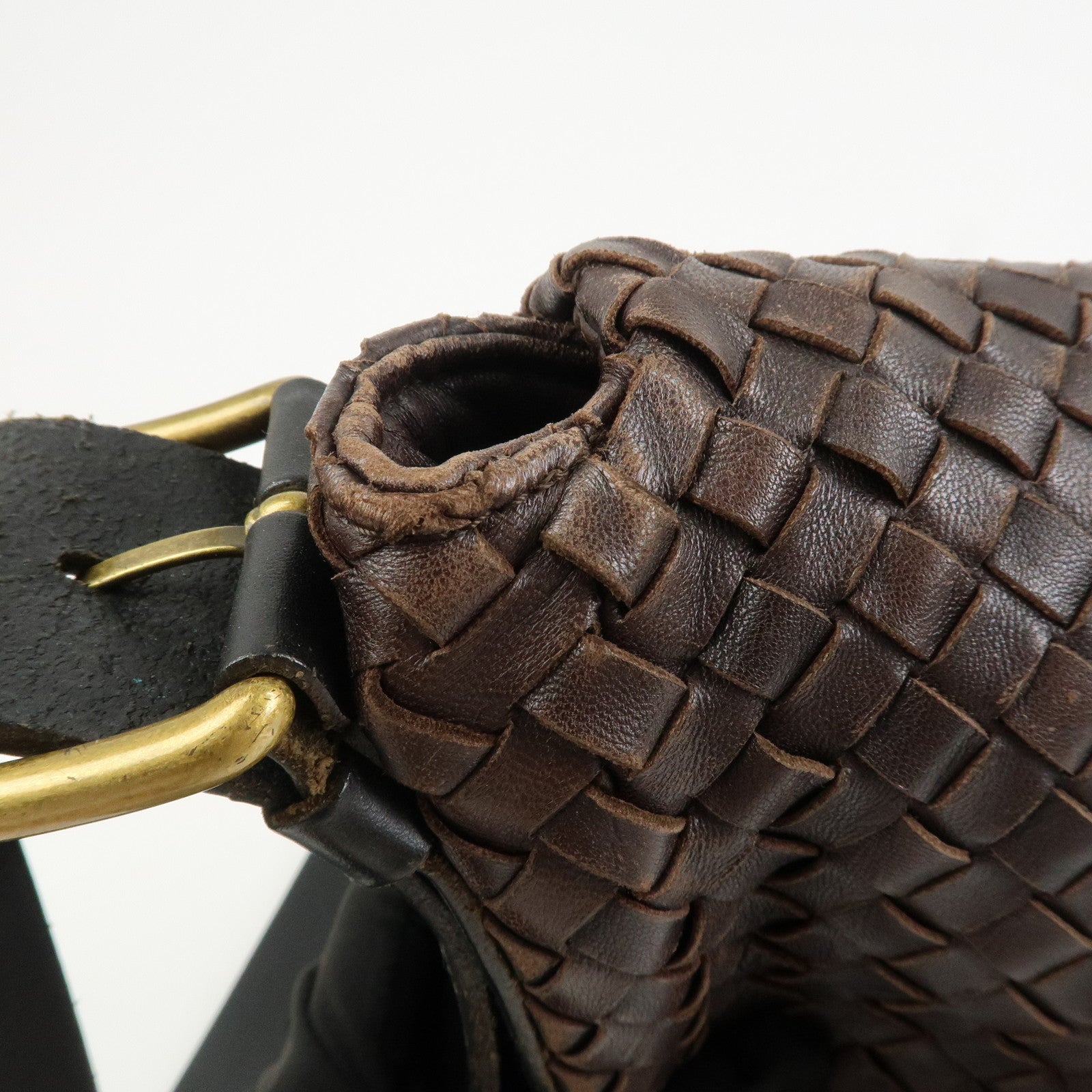 BOTTEGA VENETA Intrecciato Leather Shoulder Bag Crossbody Bag Brown