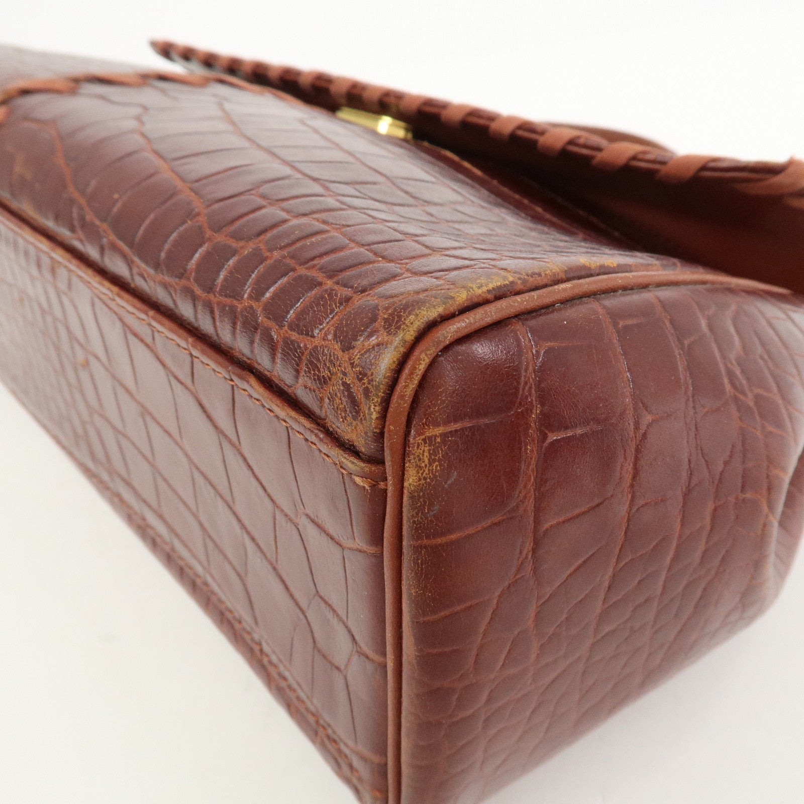 SAINT LAURENT PARIS Embossed Leather Hand Bag Red Brown