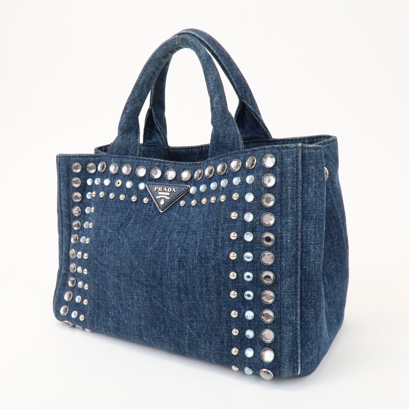 PRADA Canapa Mini 2Way Bag Hand Shoulder Bag Denim Blue B2439G