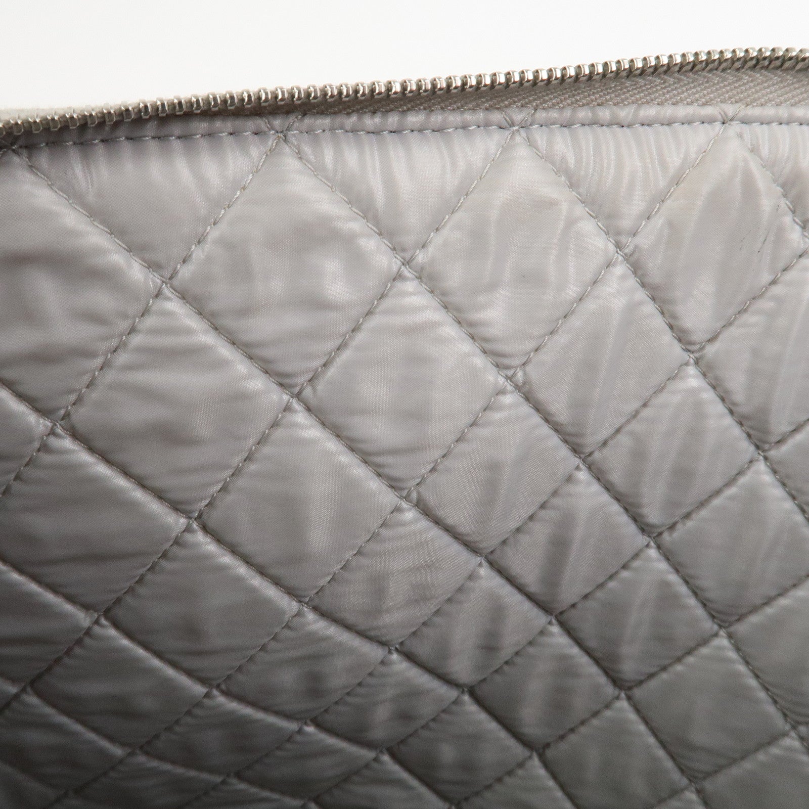 CHANEL Deauville Nylon Canvas Pouch Clutch Bag Light Gray A80118