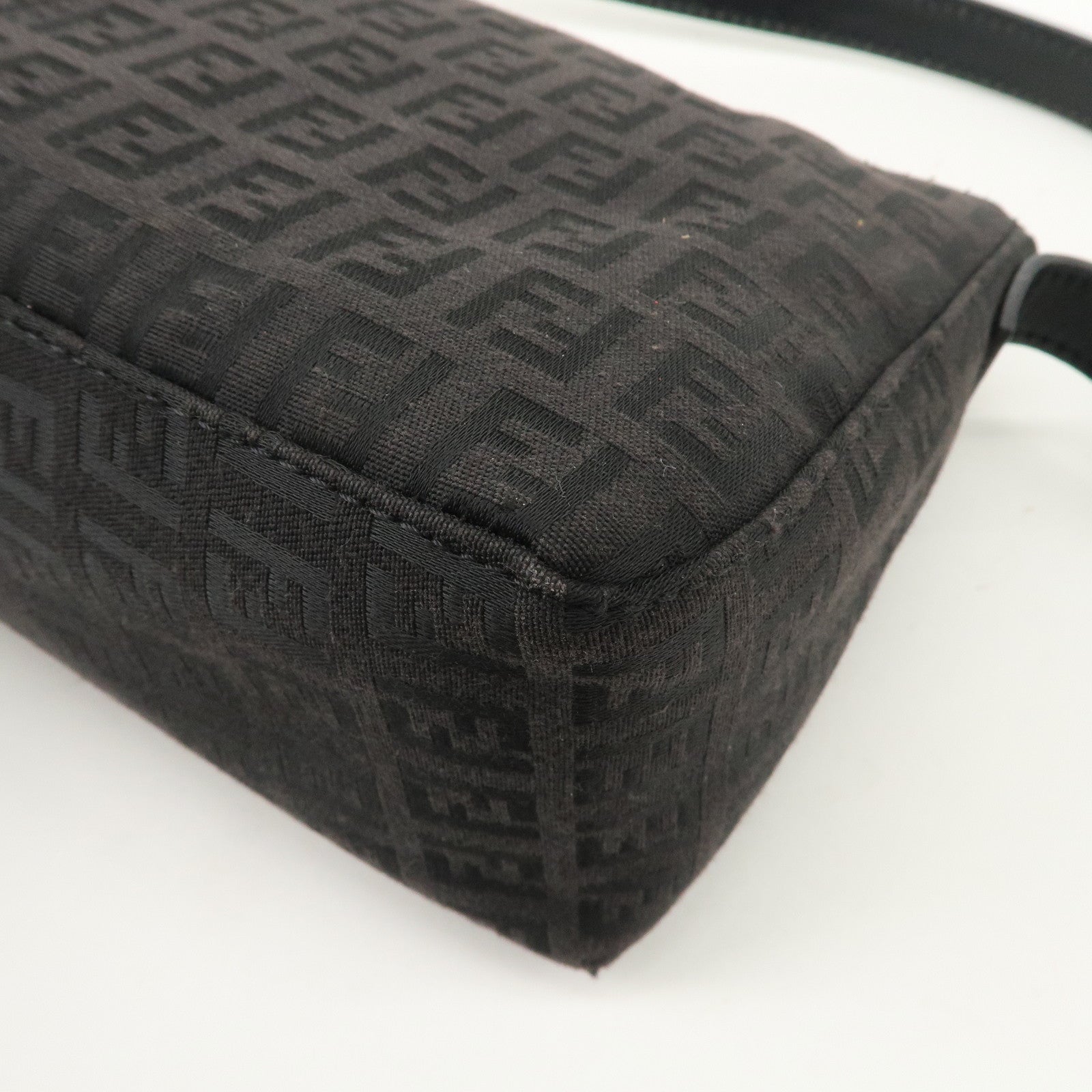 FENDI Zucchino Canvas Leather Shoulder Bag Black Brown 8BR444 Used