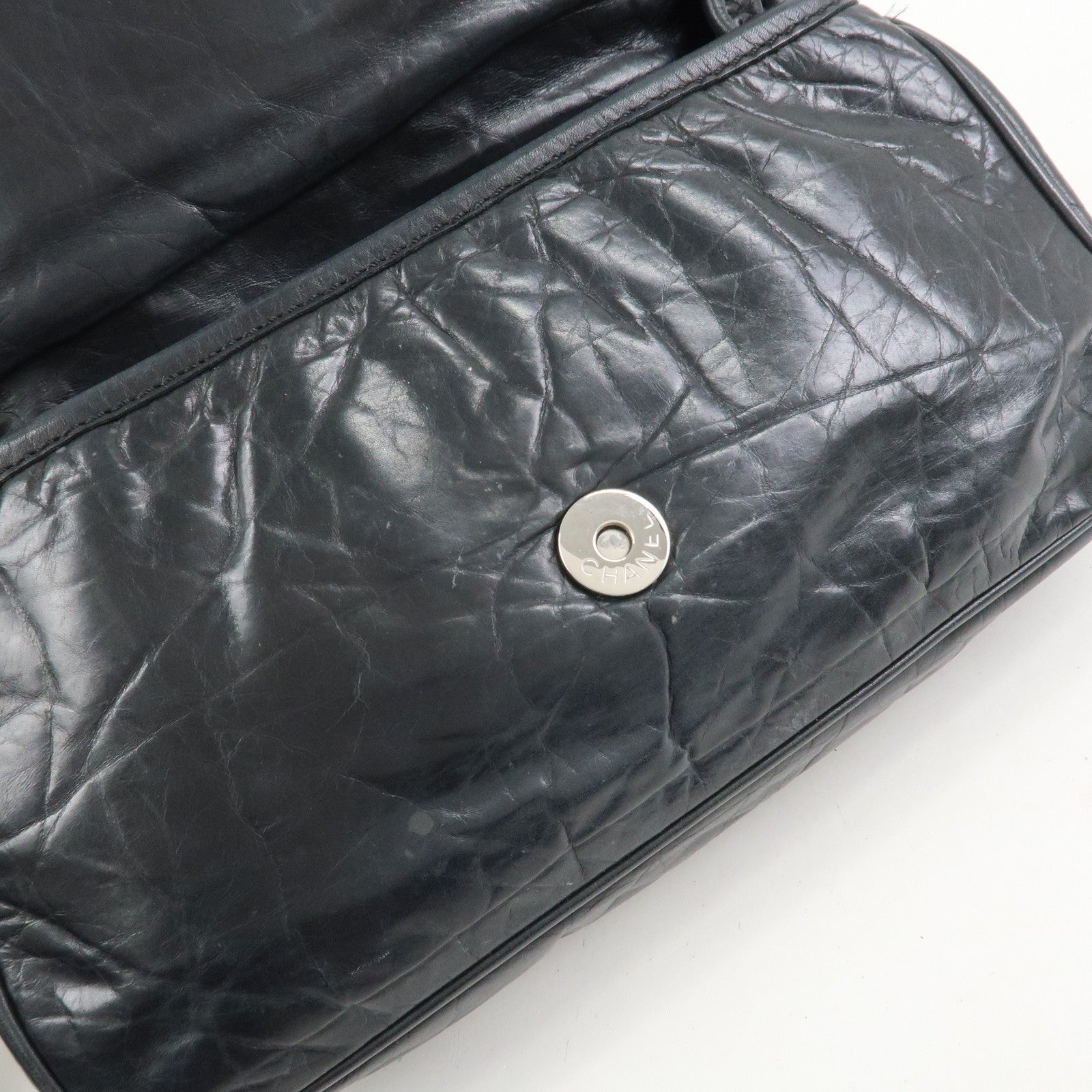 CHANEL Wild Stitch Calf Leather Shoulder Bag Crossbody Bag Black