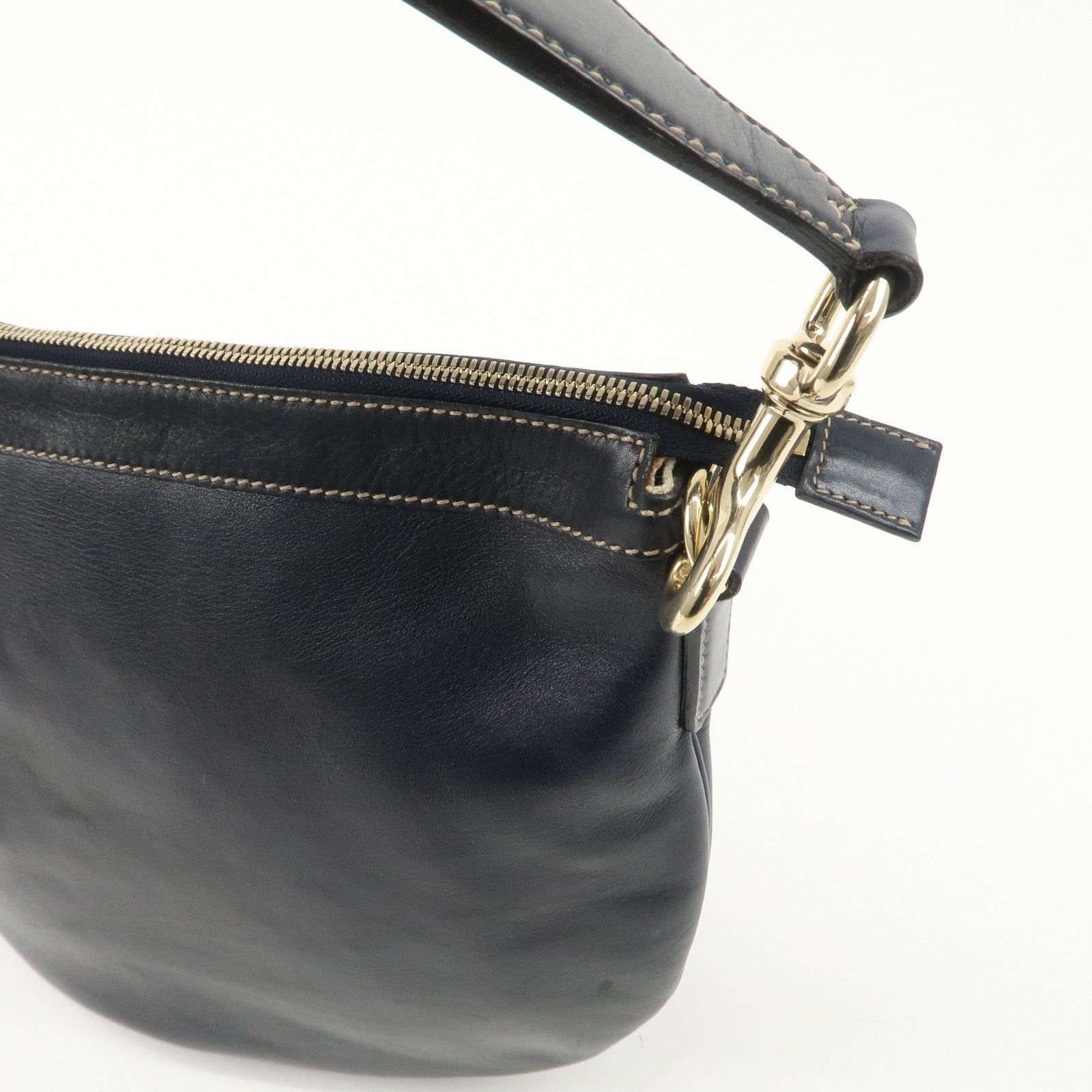 GUCCI Sherry Leather One Shoulder Bag Hand Bag Dark Navy Gold Hardware Used