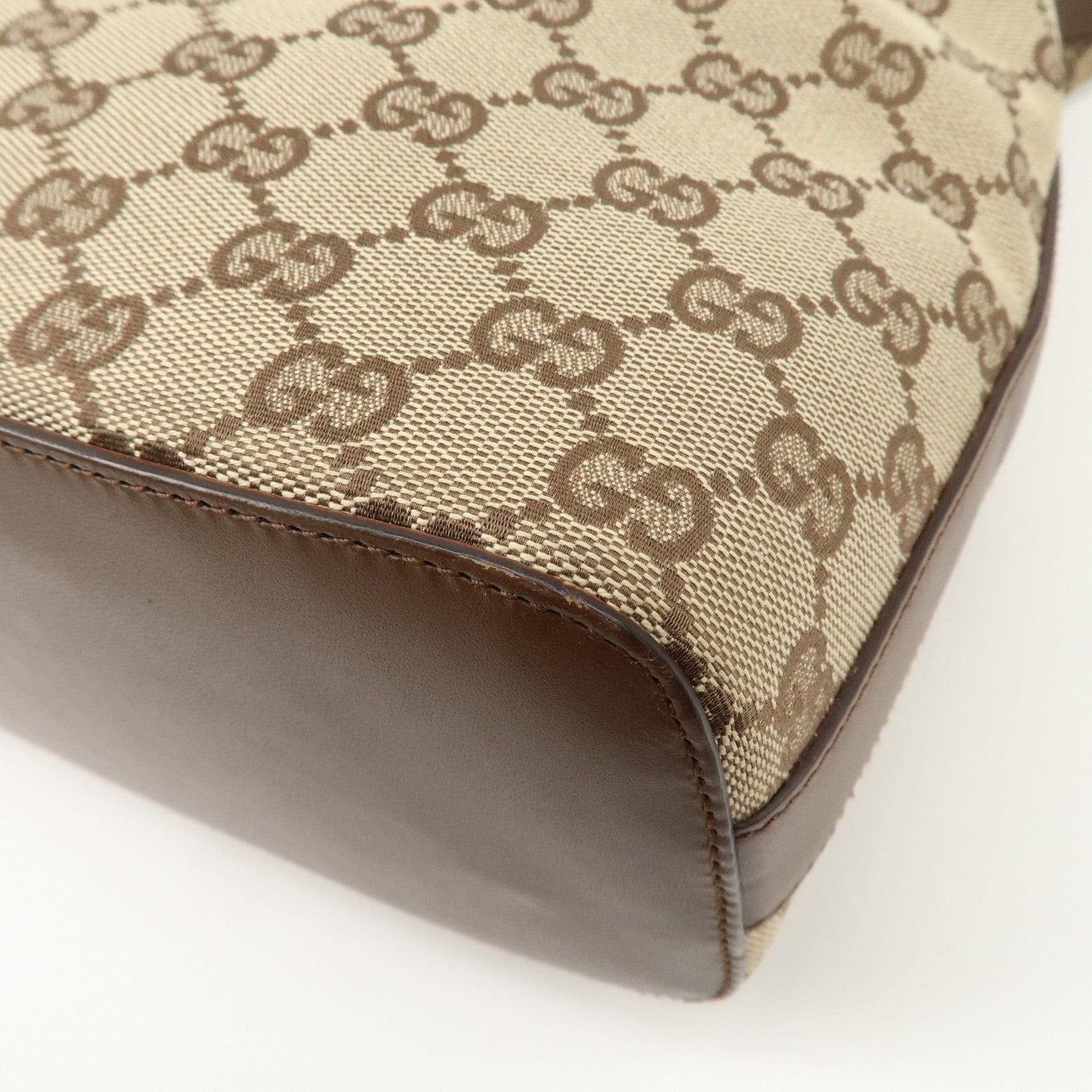 GUCCI GG Canvas Leather Shoulder Bag Beige Brown 203419 Used