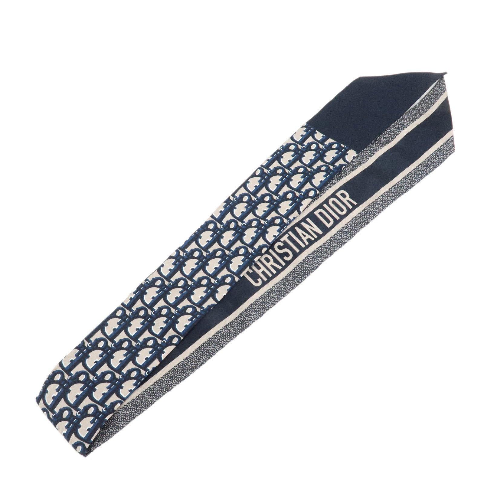 Christian Dior Oblique Mitzah Silk 100% Scarf Navy
