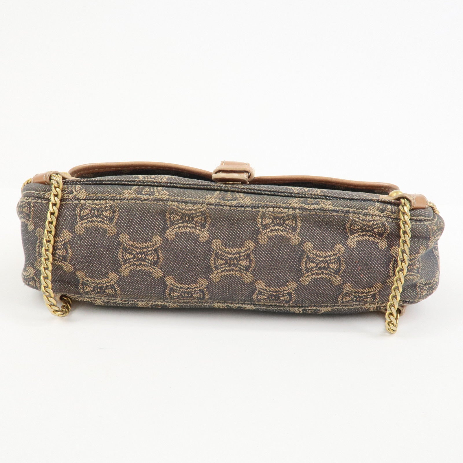 CELINE Macadam Denim Leather Shoulder Bag Hand Bag Light Brown