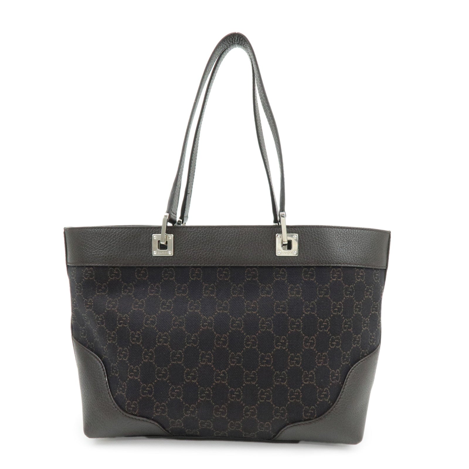 GUCCI GG Canvas Leather Tote Bag Shoulder Bag Black 289719