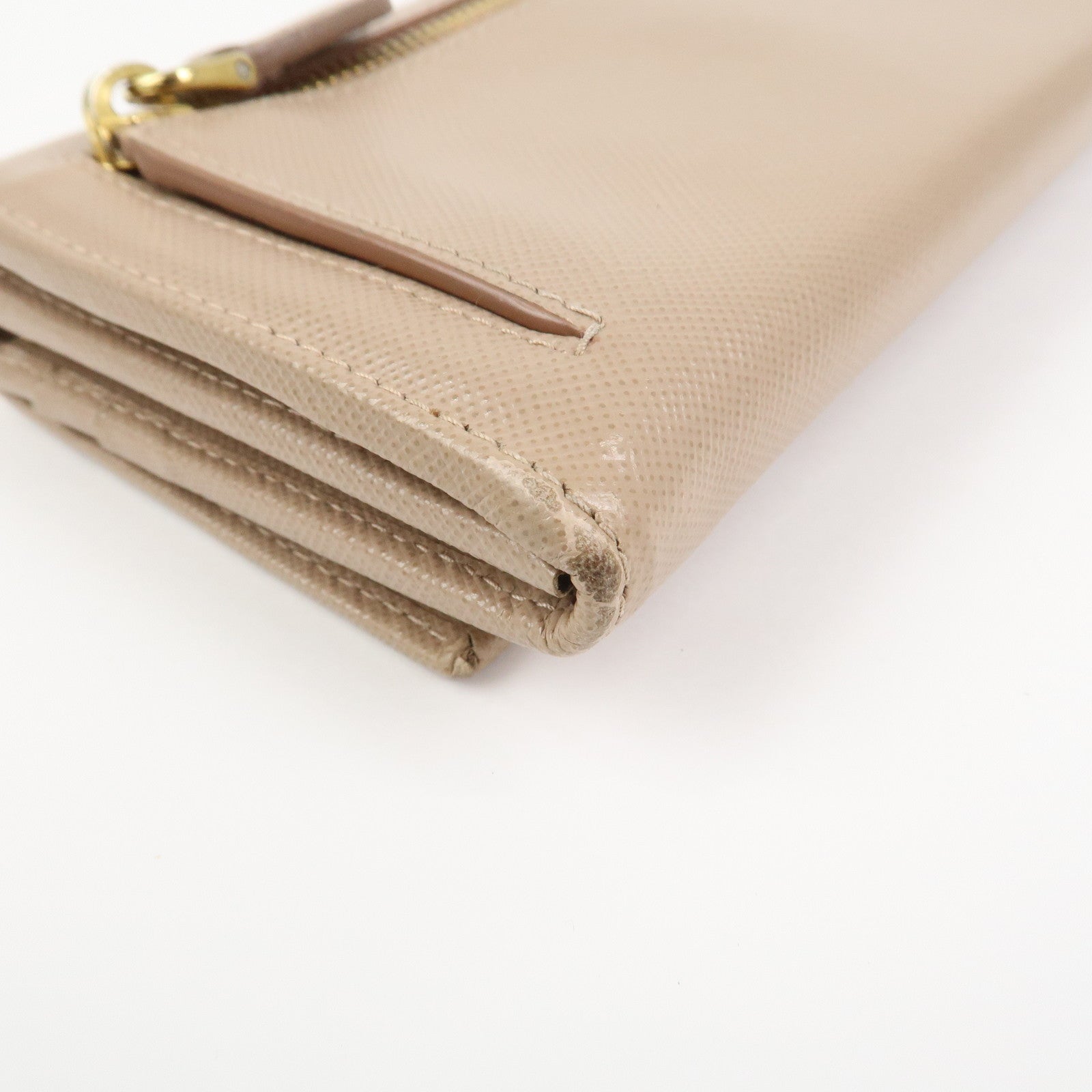PRADA Triangle Logo Saffiano Leather Long Wallet Pink Beige 1MH132