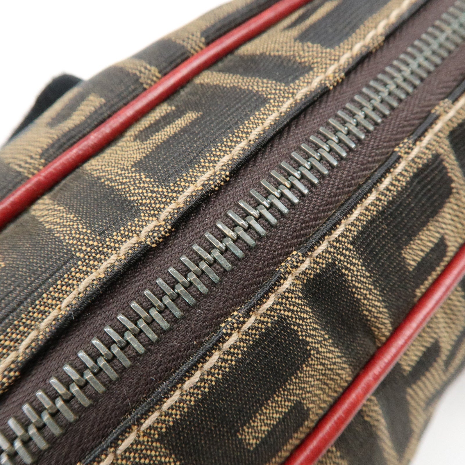 FENDI Zucca Canvas Leather Mini Boston Hand Bag Brown Red 8BR119