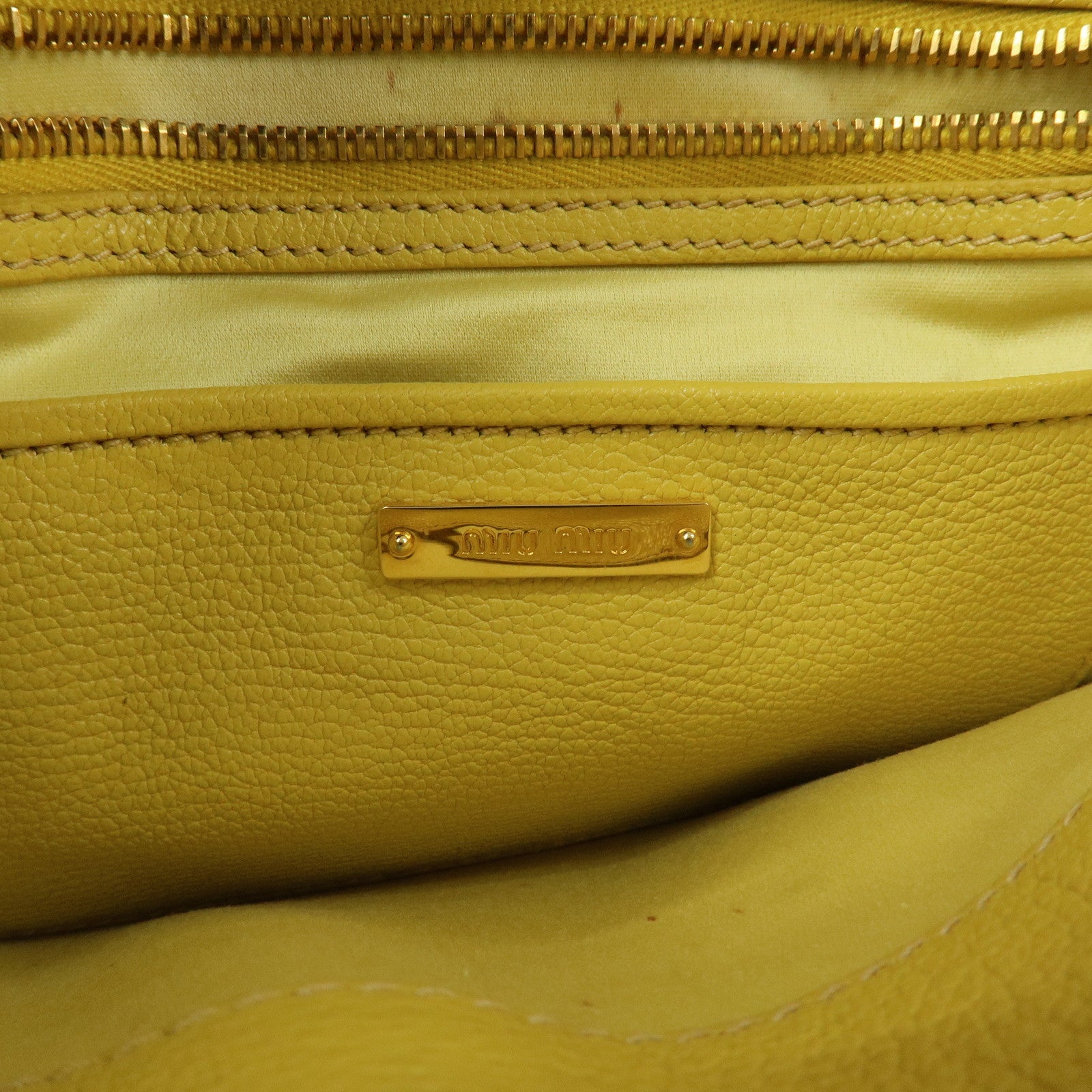 MIU MIU MADRAS Leather 2Way Bag Hand Bag Yellow RN0799