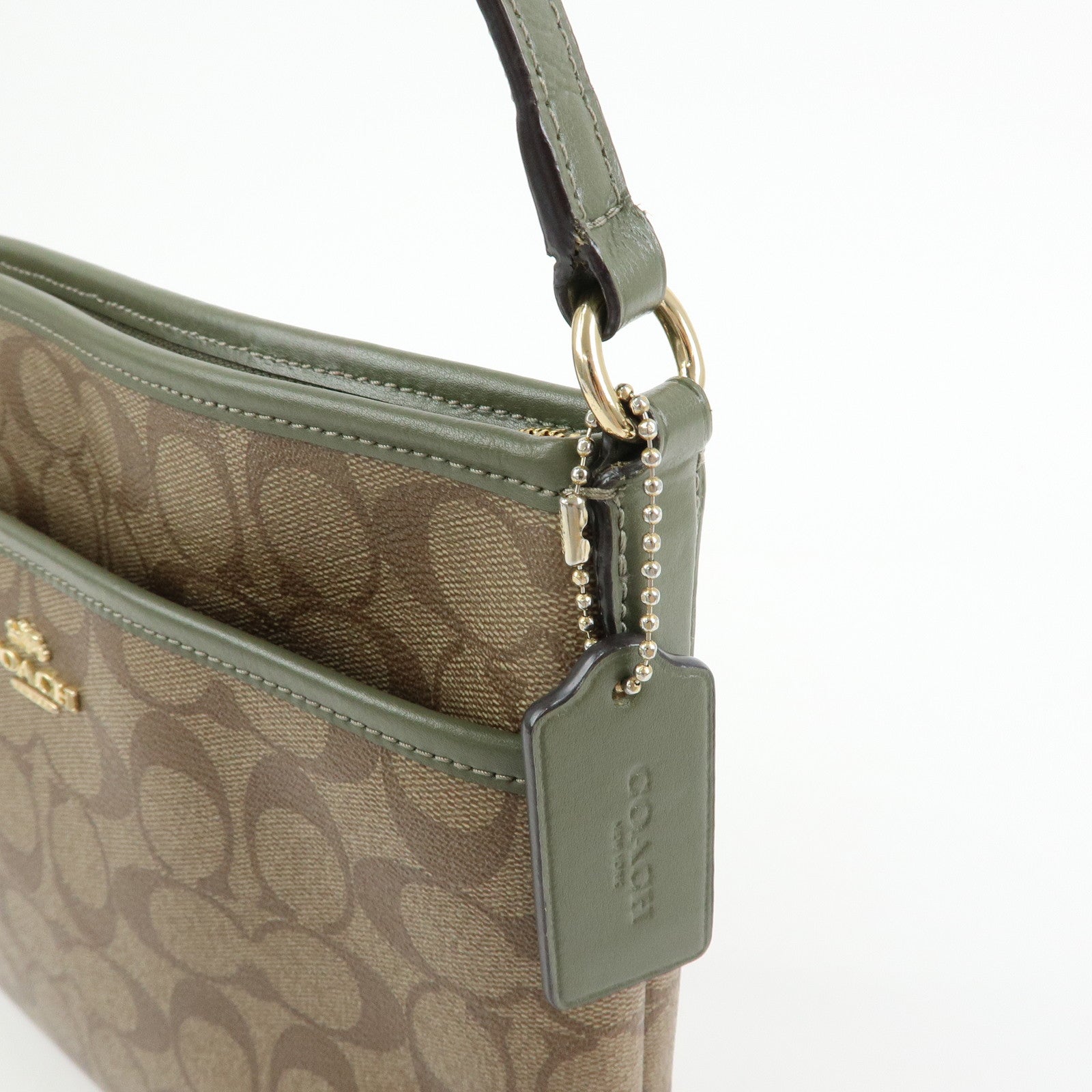 COACH Signature PVC Leather Shoulder Bag Crossbody Bag Beige Khaki