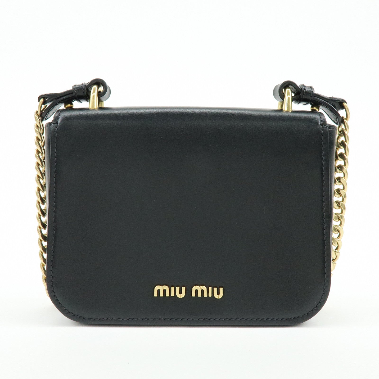 MIU MIU Logo Soft Calf Leather Chain Shoulder Bag Black 5BD147