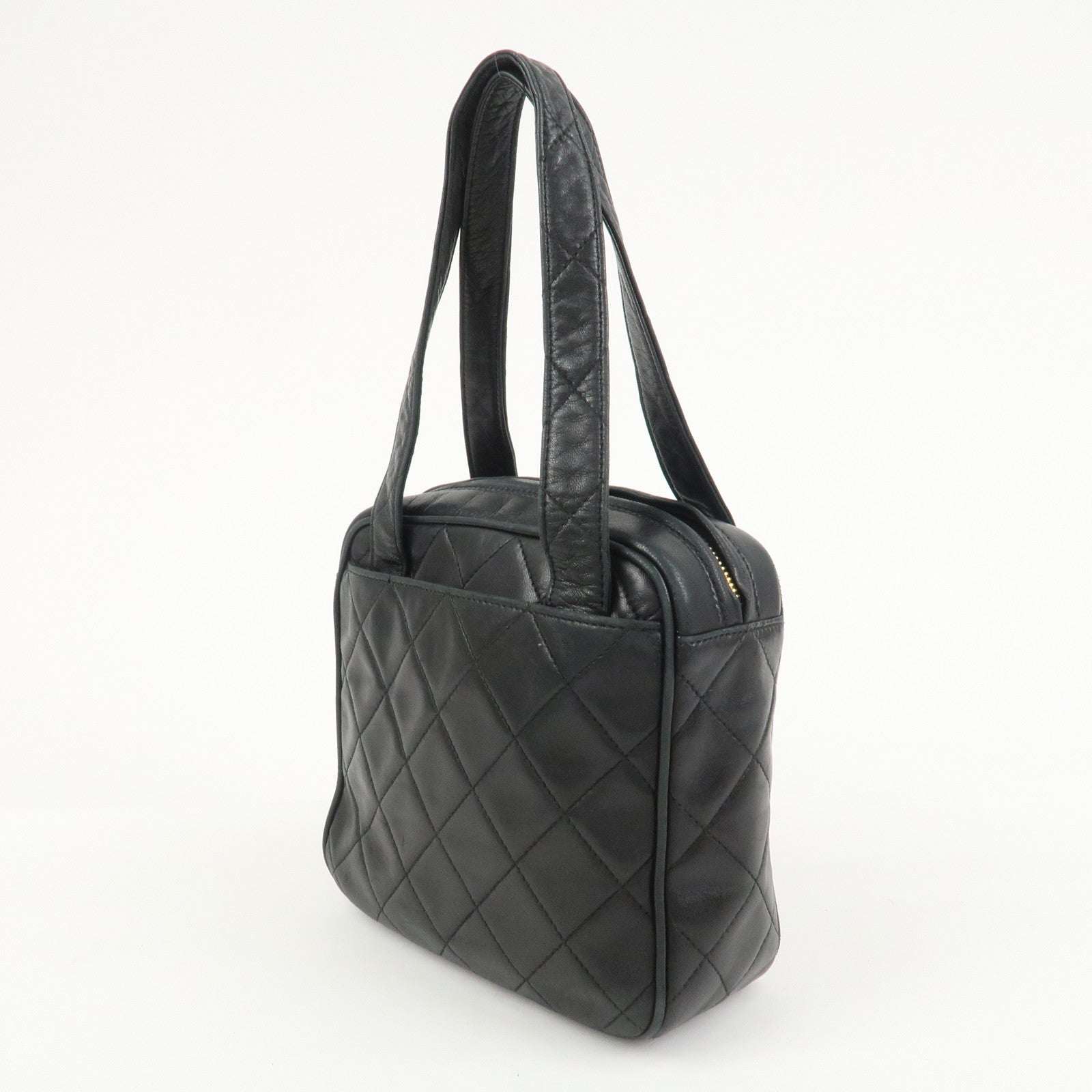 CHANEL Matelasse COCO Mark Lamb Skin Hand Bag Black