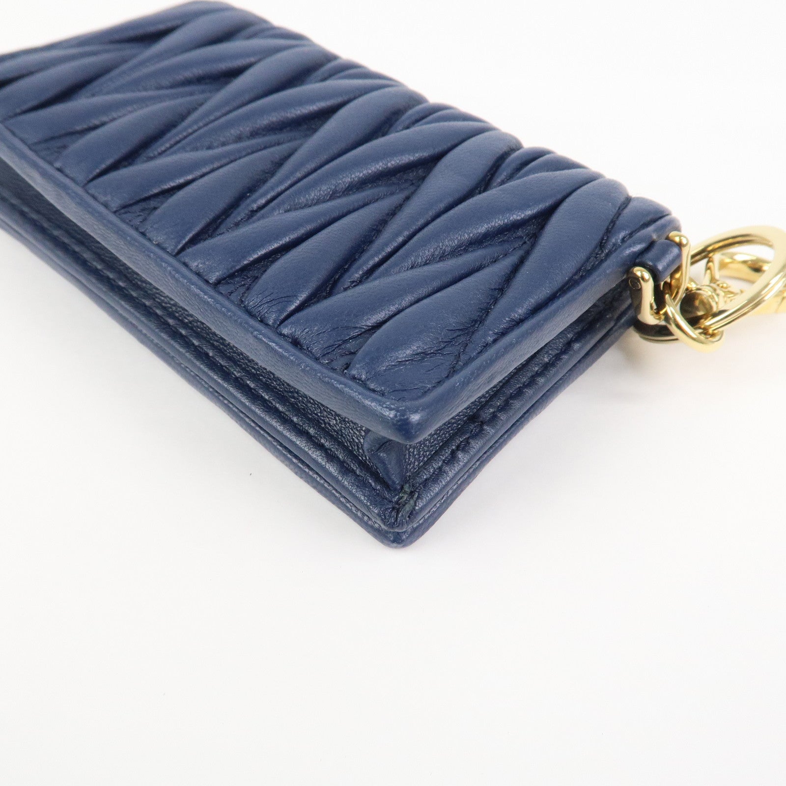 MIU MIU Matelasse Leather Keyring Card Case Card Holder Blue 5MC407