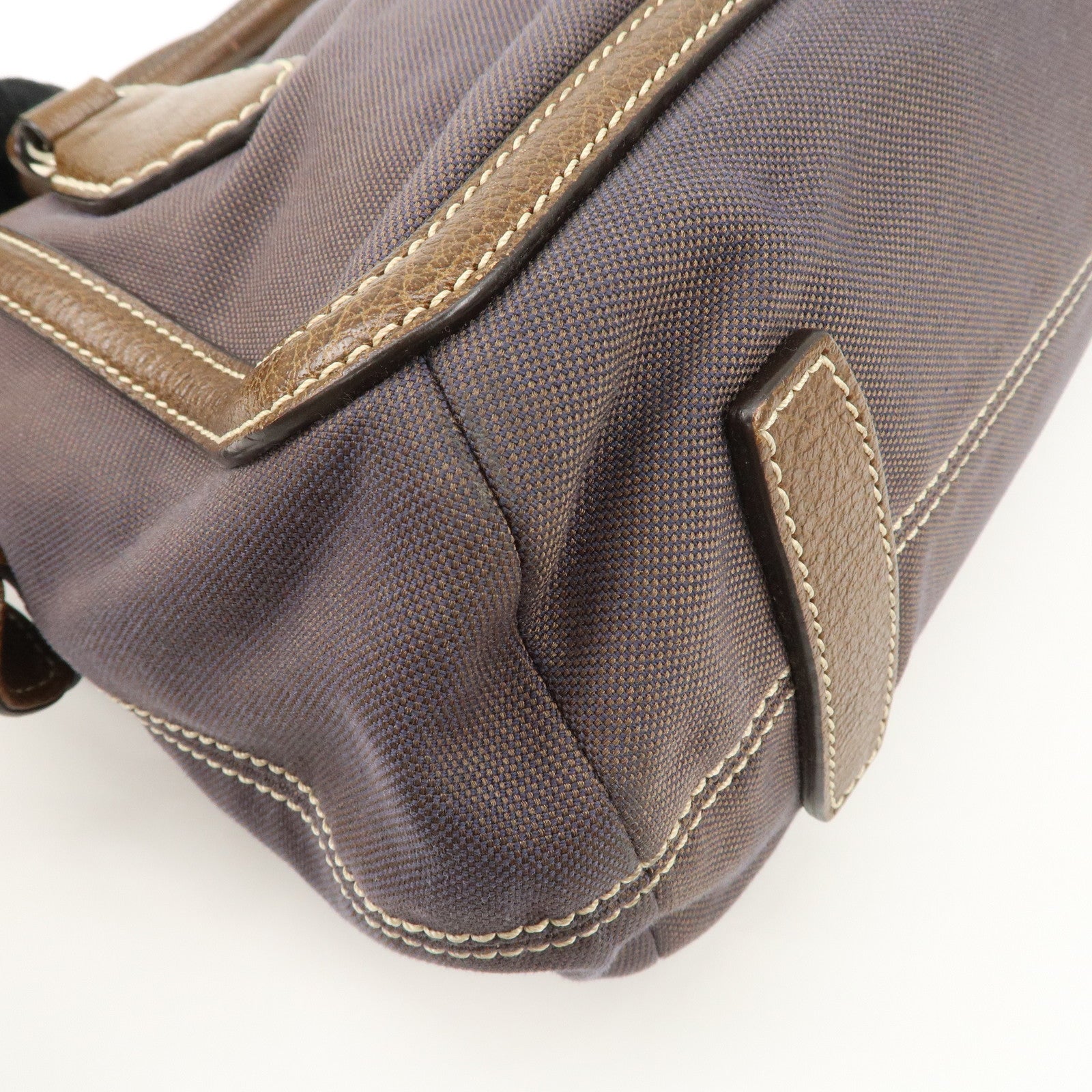 CELINE Leather Canvas Hand Bag Sulky Print Brown Used