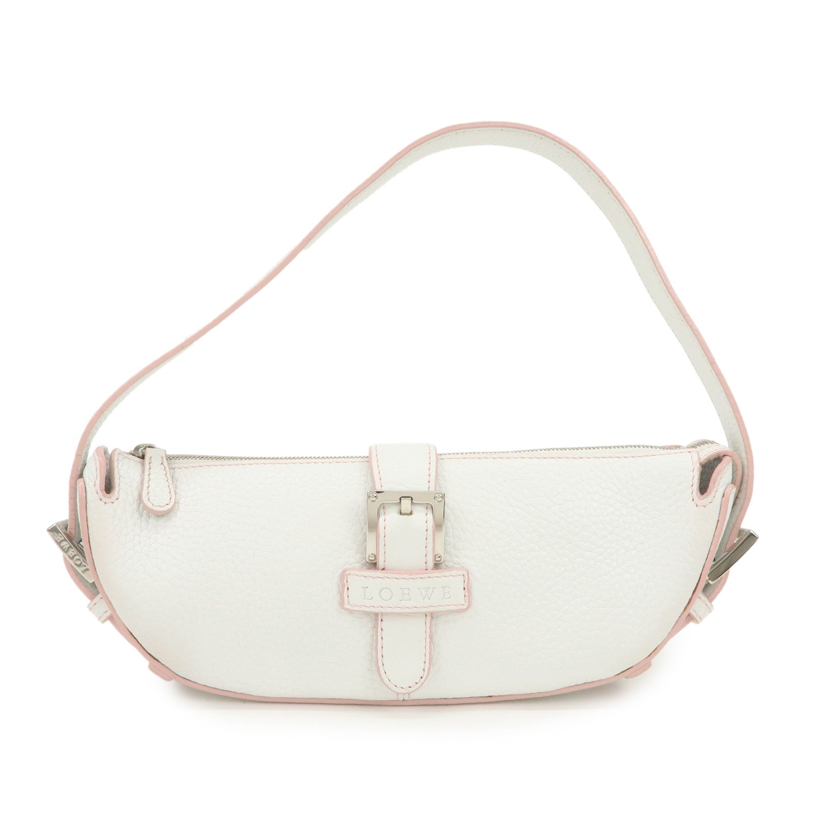 LOEWE Senda Leather Shoulder Bag Hand Bag Half Moon White