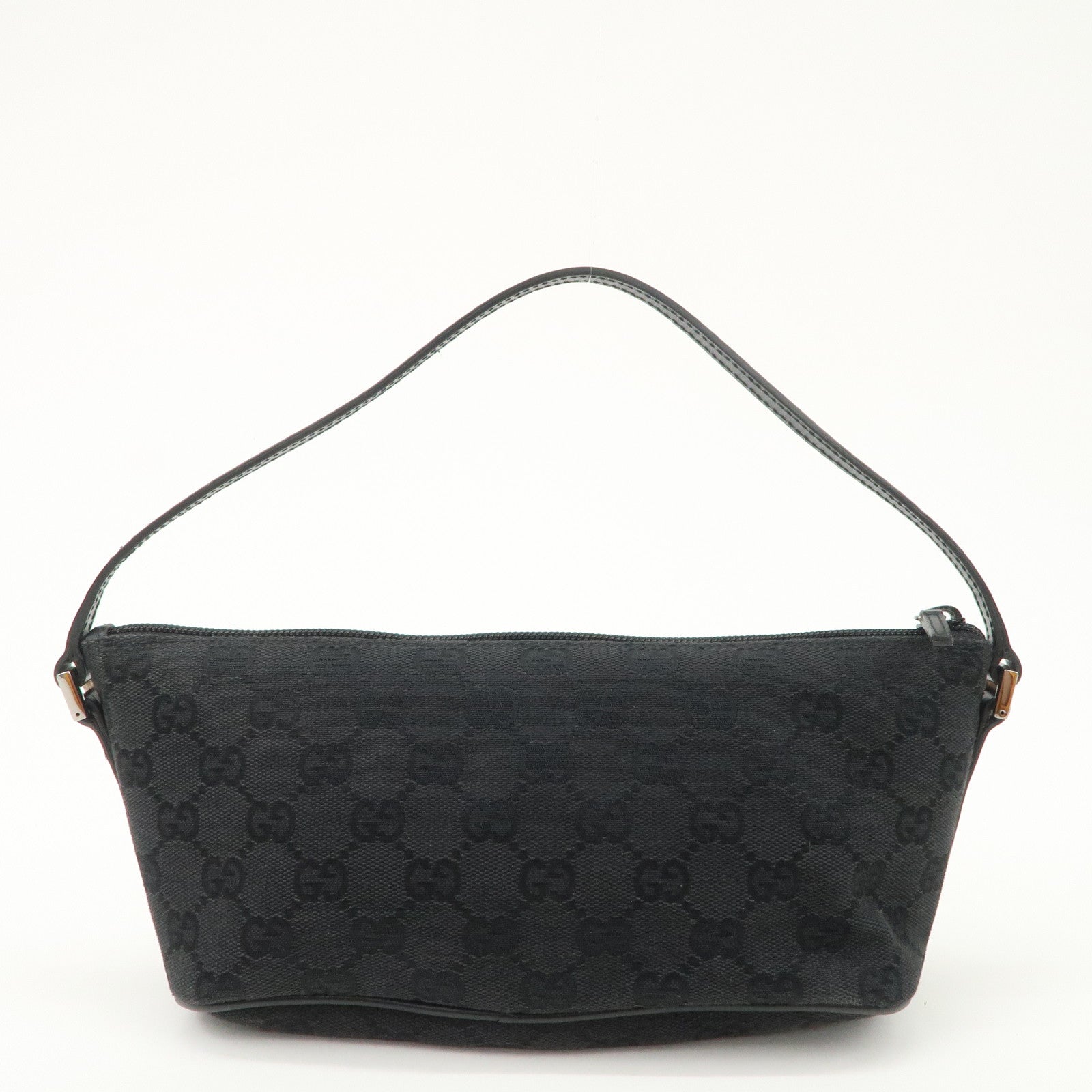 GUCCI Boat Bag GG Canvas Leather Hand Bag Pouch Black 07198