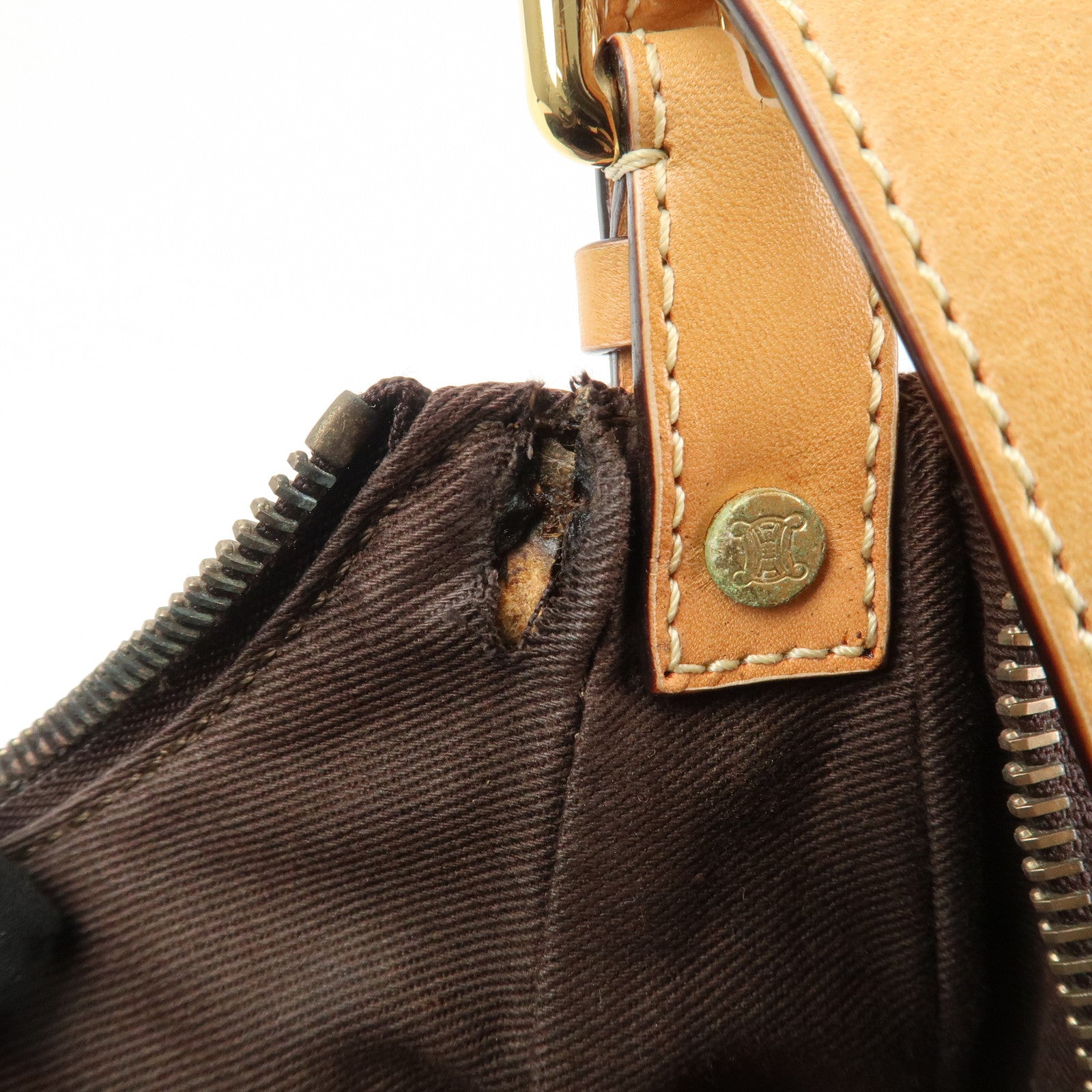 CELINE Macadam PVC Coating Canvas Leather Shoulder Bag Brown