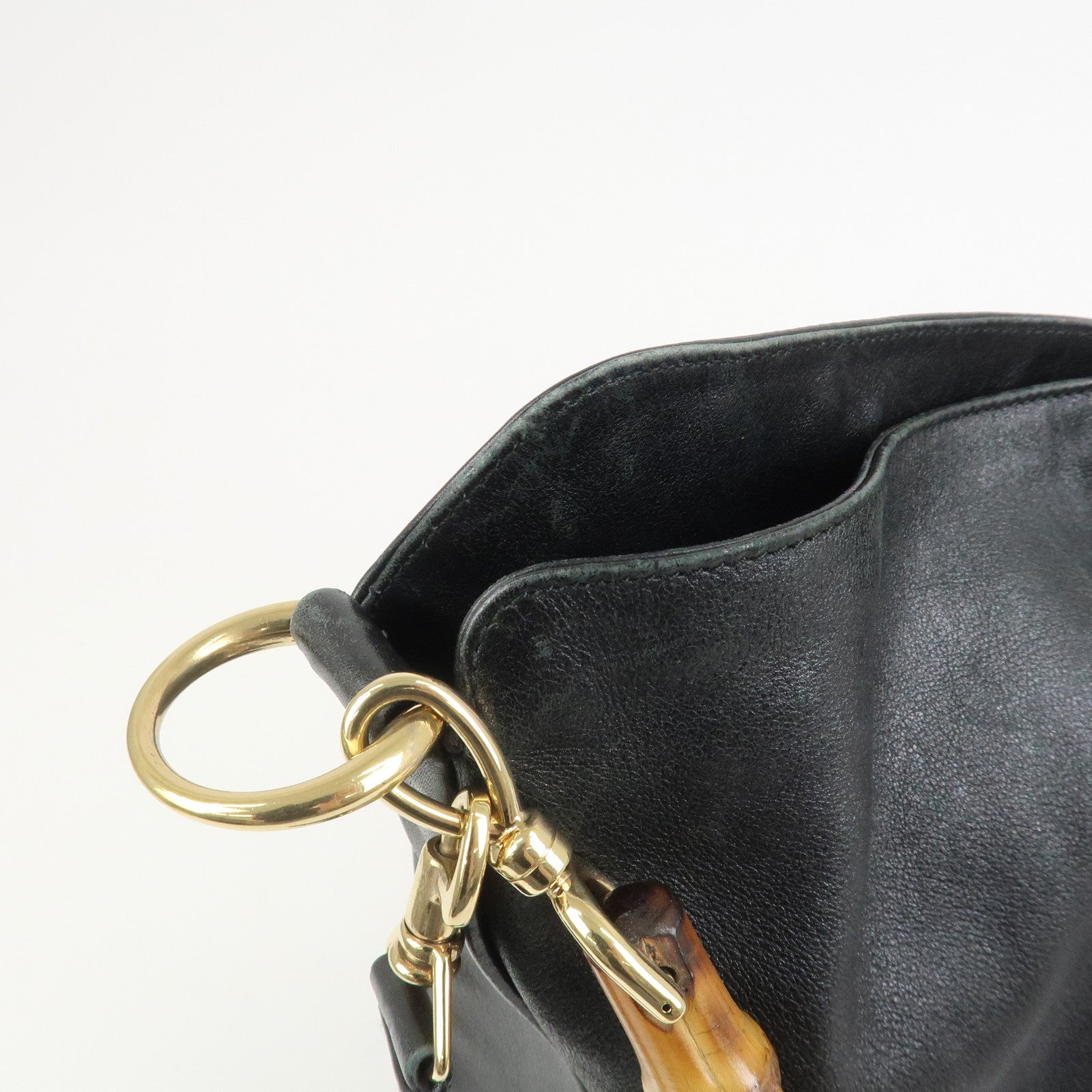 GUCCI Bamboo Leather 2Way Hand Bag Shoulder Bag Black 001郢晢スサ2852