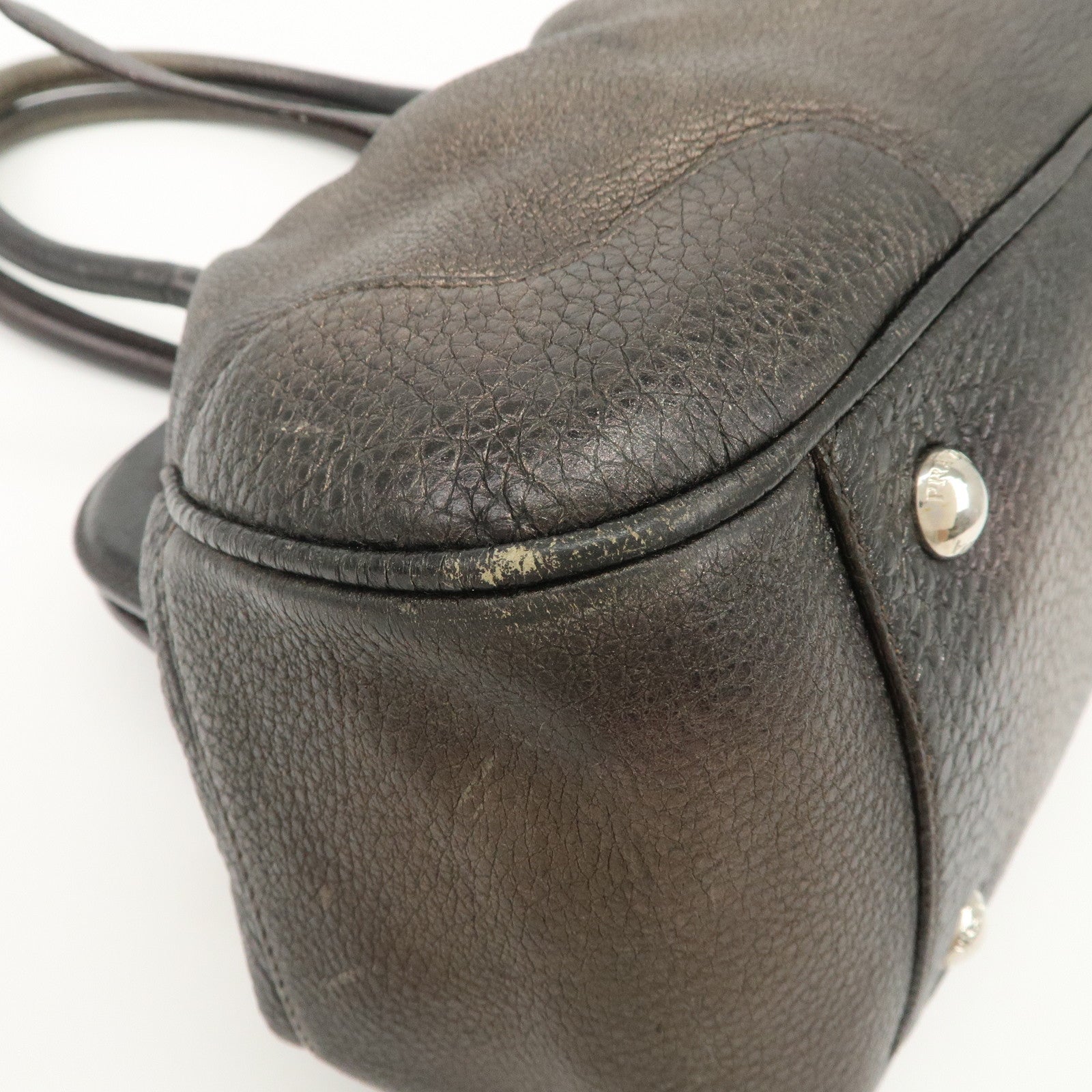 PRADA Logo Leather Shoulder Bag Hand Bag Bronze Used