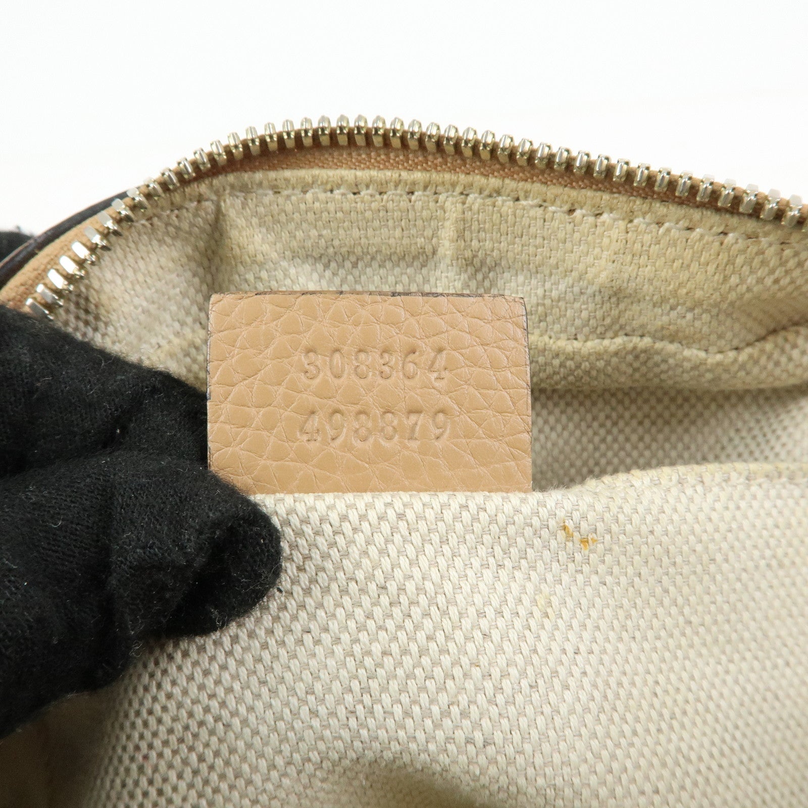 GUCCI SOHO Interlocking G Leather Shoulder Bag Beige 308364