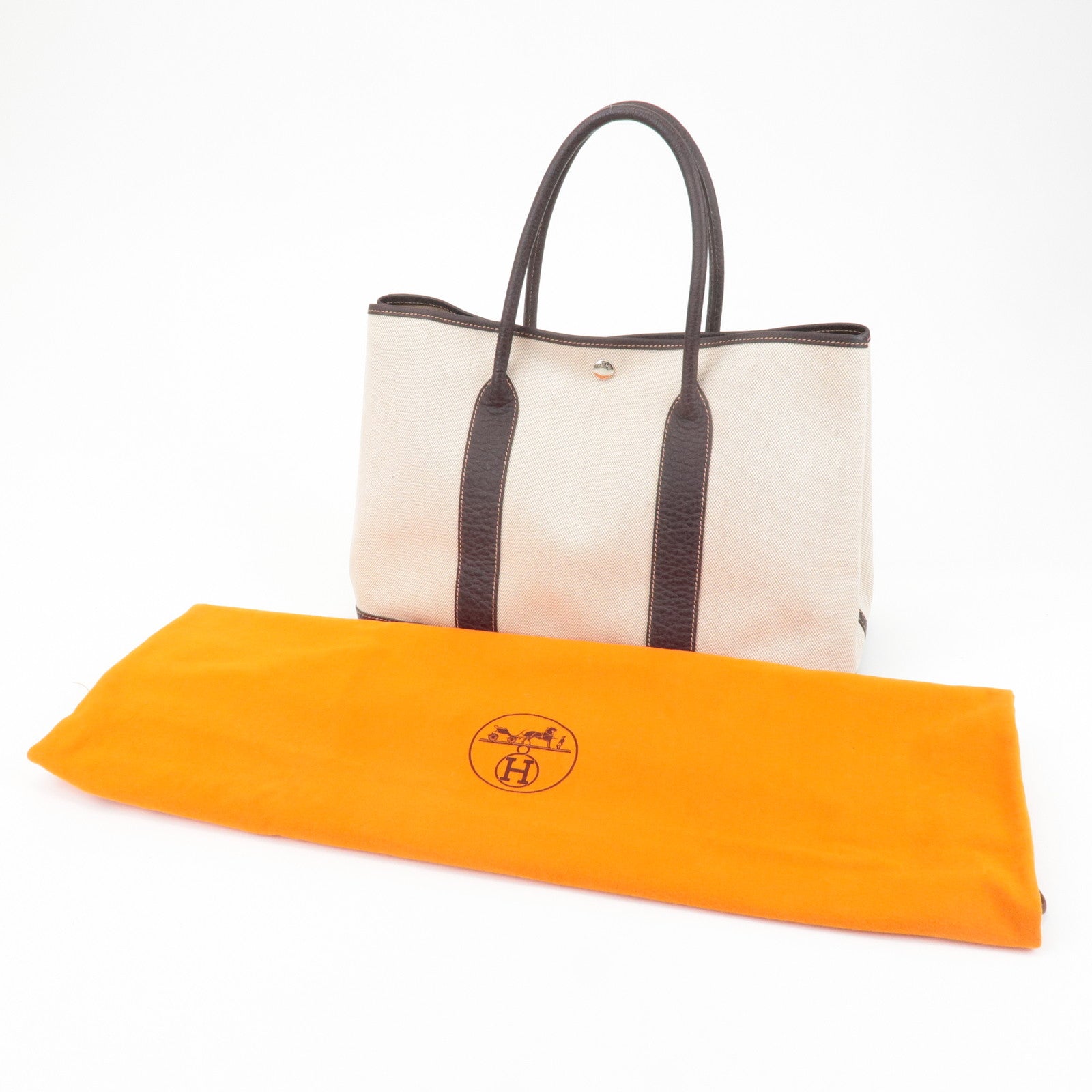 HERMES Garden Party PM Toile Ash H Stamped Leather Tote Bag Used