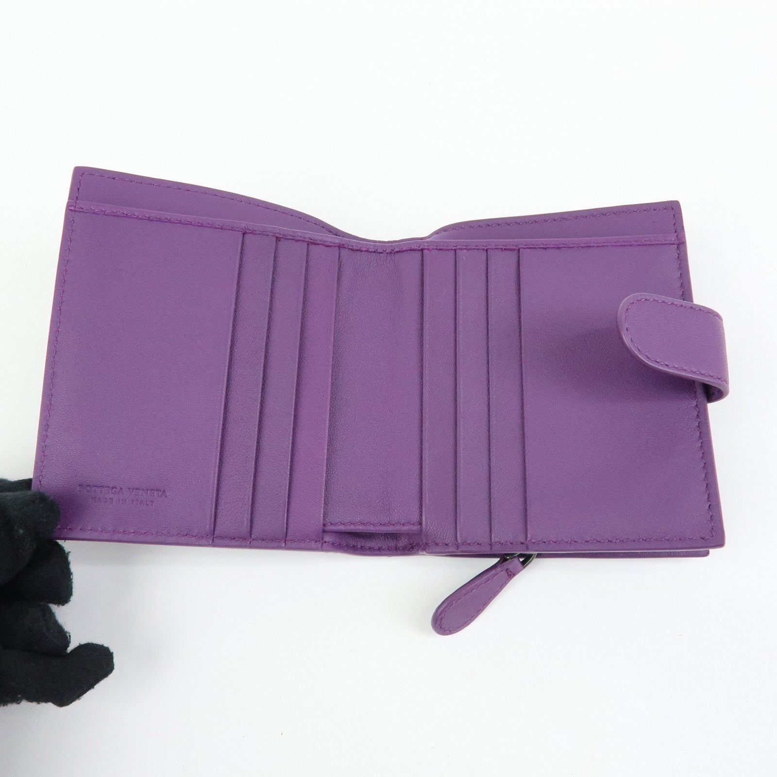 BOTTEGA VENETA Intrecciato Leather Bi-fold Comact Wallet Purple