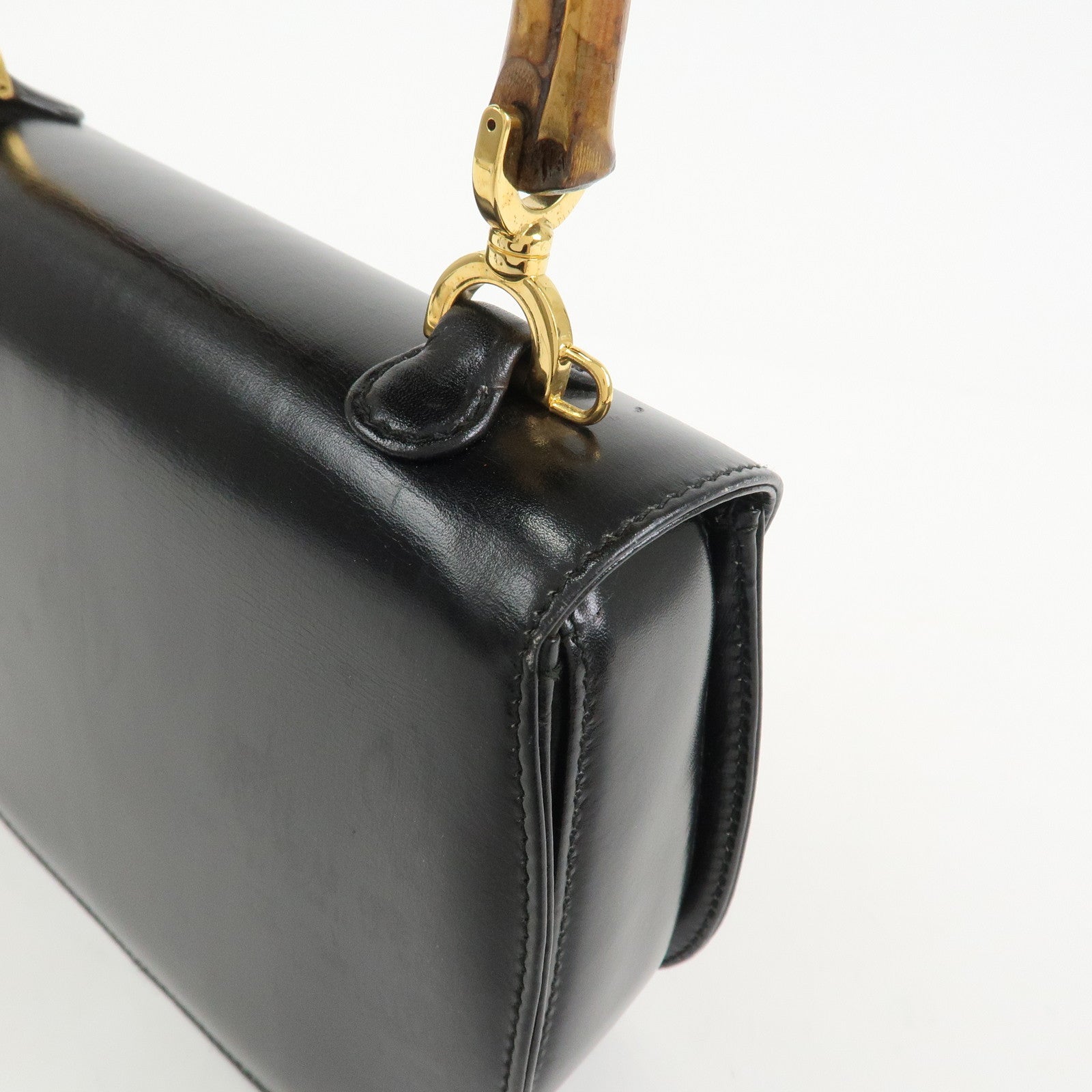 GUCCI Bamboo Leather 2WAY Bag Hand Bag Black 000 2046