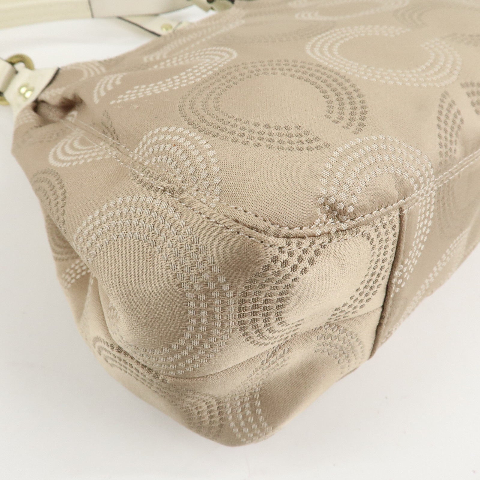 COACH Ashley Canvas Patent Leather Dot Op Art Hobo Bag Beige F21920 Used