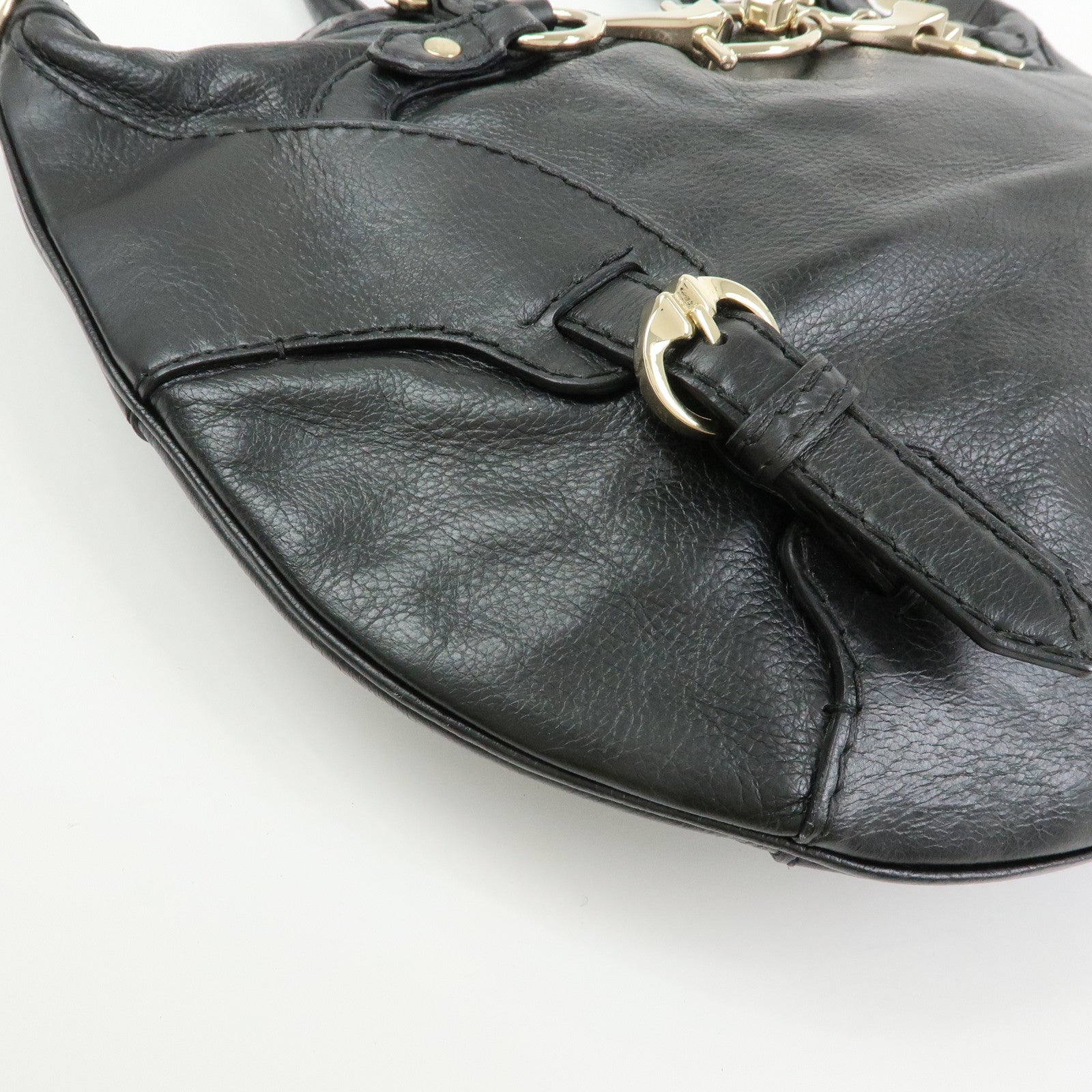 GUCCI Horsebit Leather 2Way Bag Hand Bag Shoulder Bag Black 189888