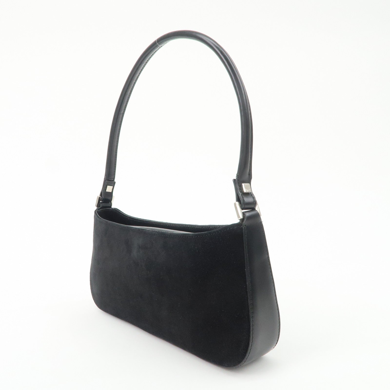 Ferragamo Logo Leather Suede Shoulder Bag Hand Bag Black