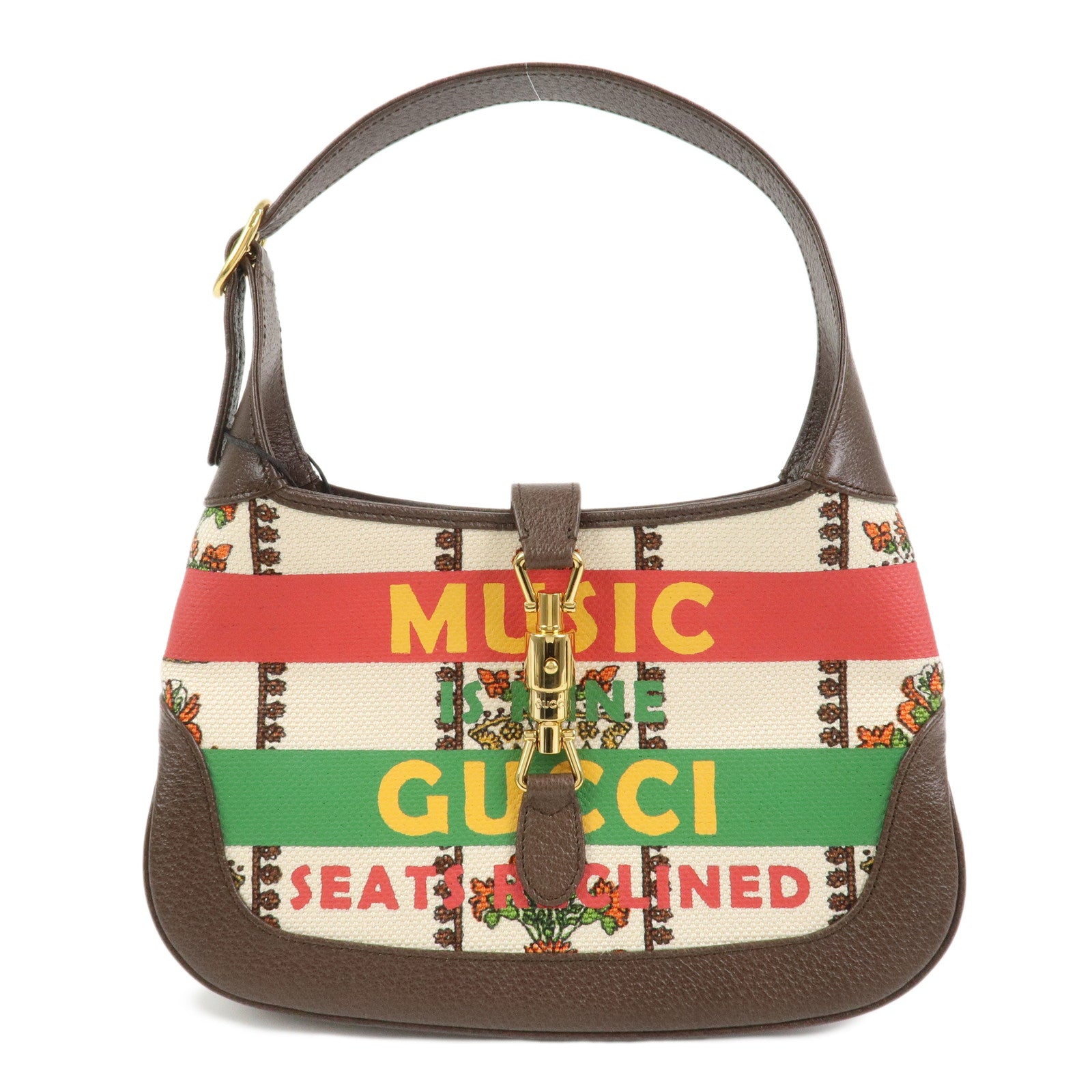 GUCCI New Jackie Canvas Leather Shoulder Bag Brown Natural 636706