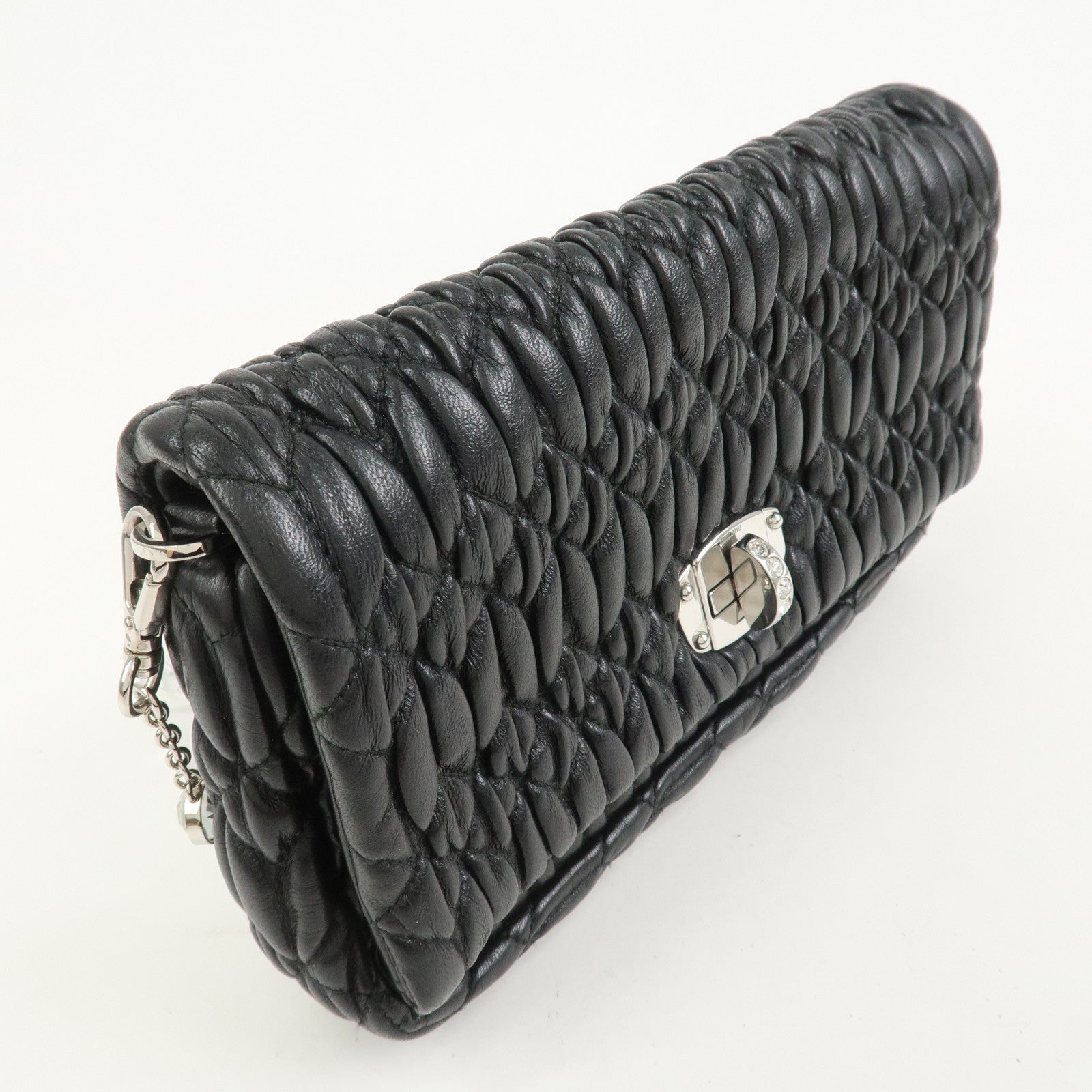 MIU MIU Matelasse Leather Chain Shoulder Bag Black 5BP079