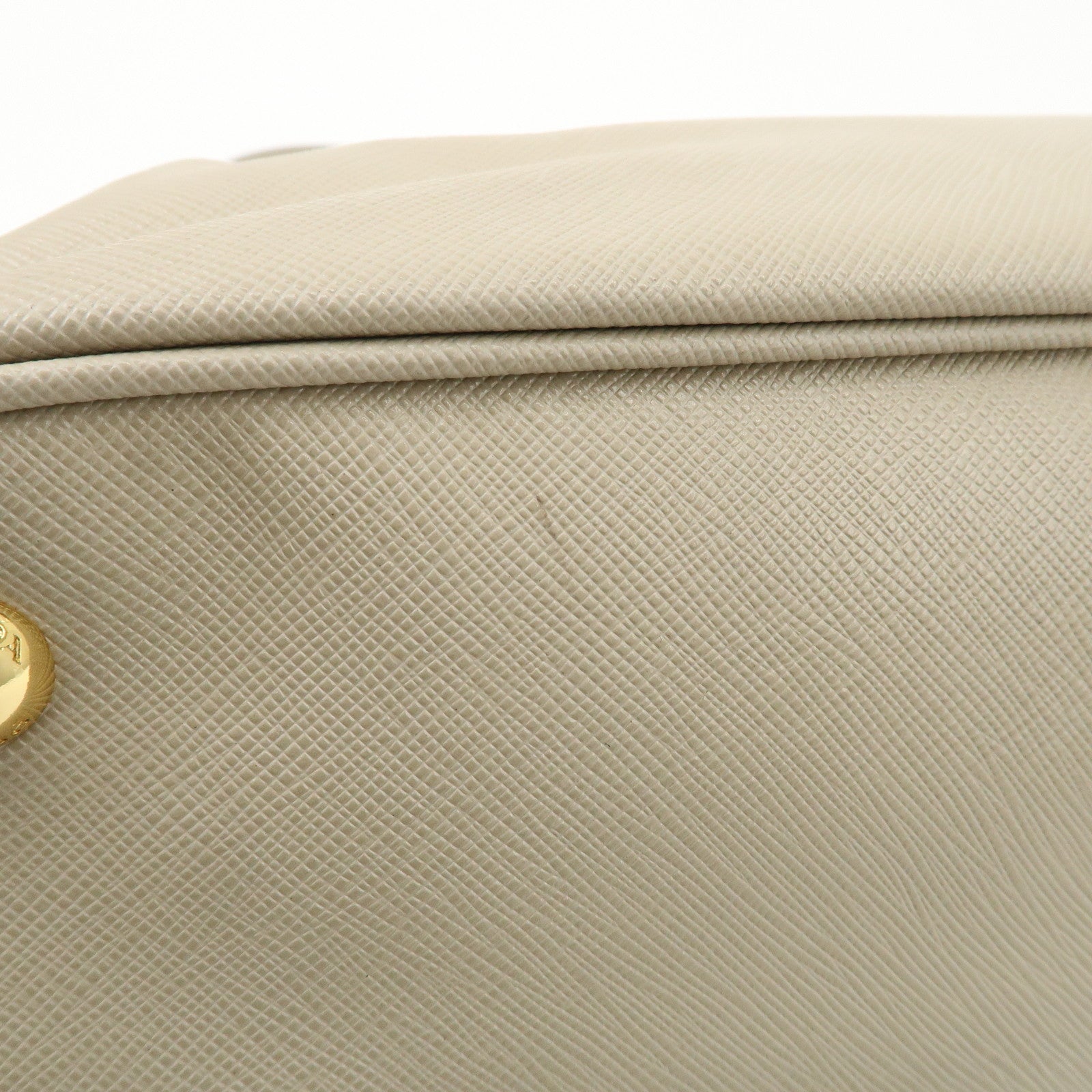 PRADA Triangle Logo Leather 2Way Bag Hand Bag Beige Gold Hardware Used