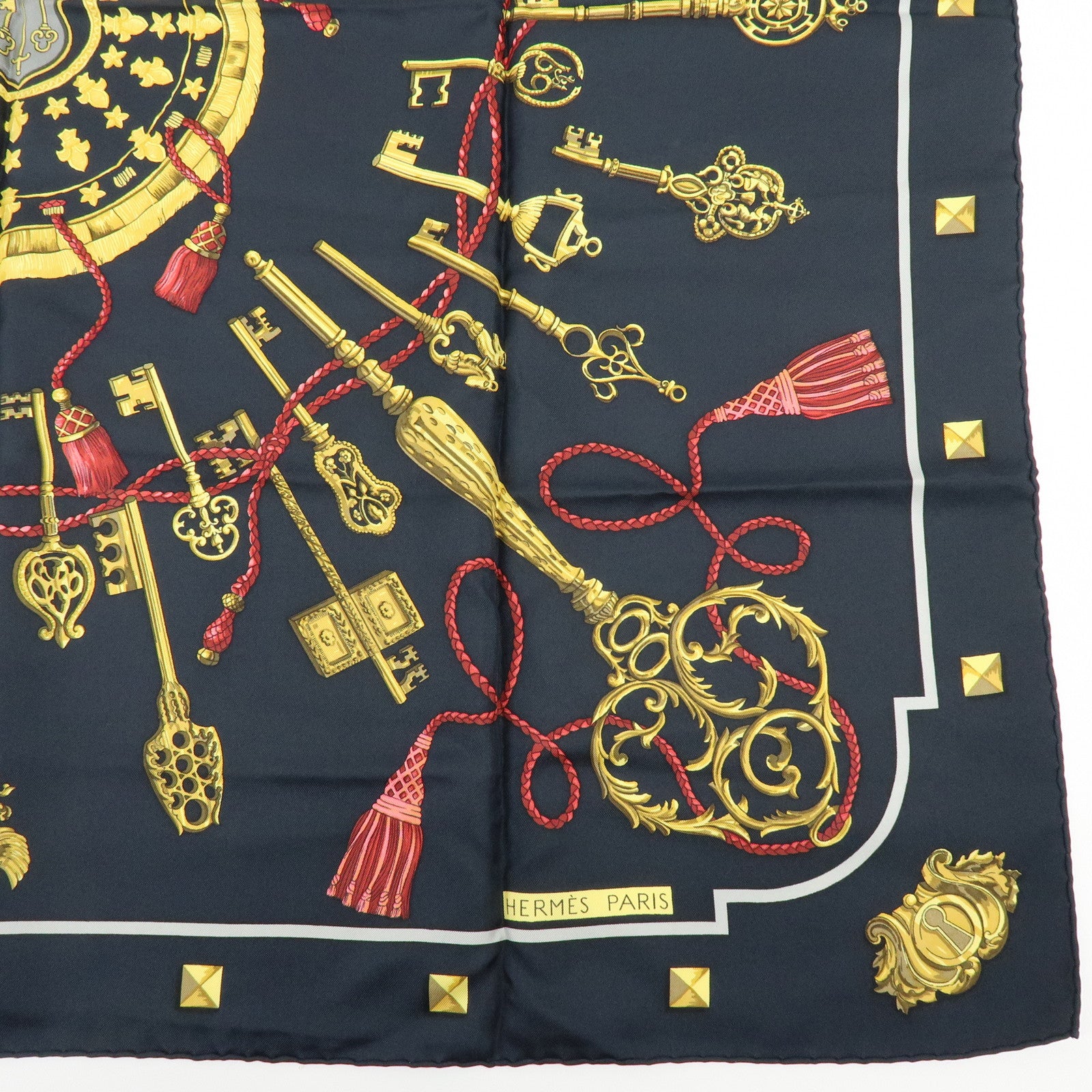 HERMES Carre 90 Silk 100% Scarf LES CLES THE KEYS RARE Black