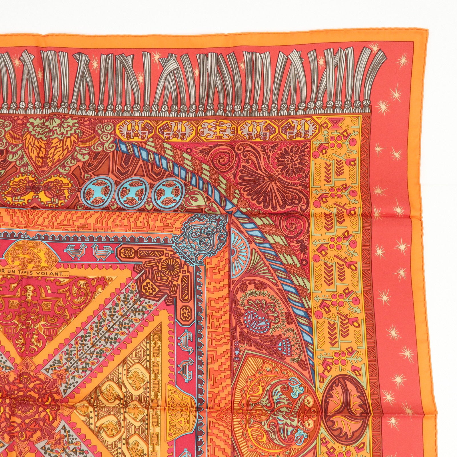 HERMES Carre 90 Silk 100% Scarf SUR UN TAPIS VOLANT Orange Red Blue