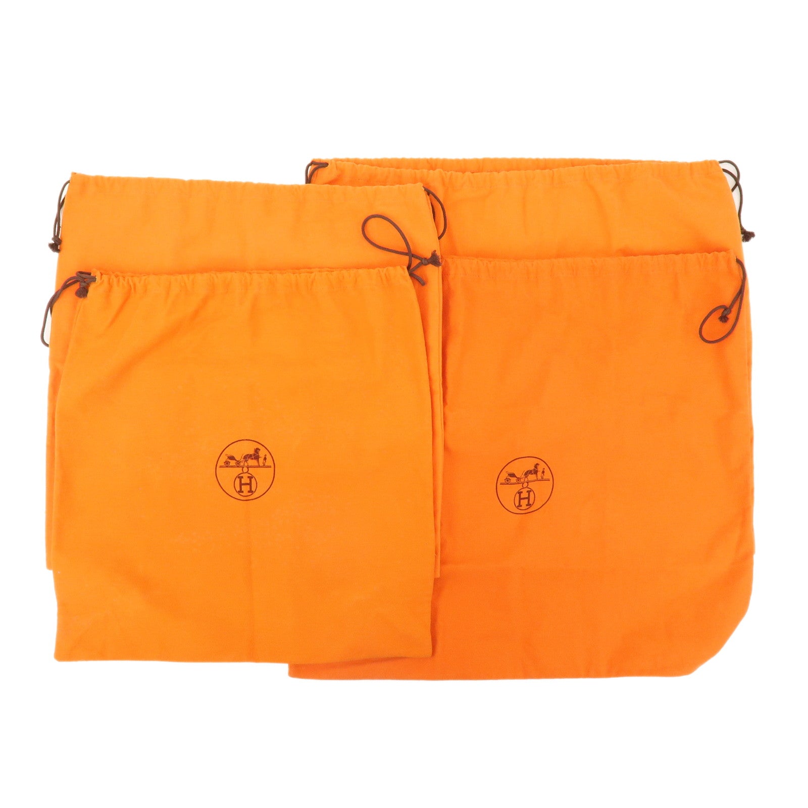 HERMES Set of 4 Drawstring Style Dust Bag Storage Bag Orange