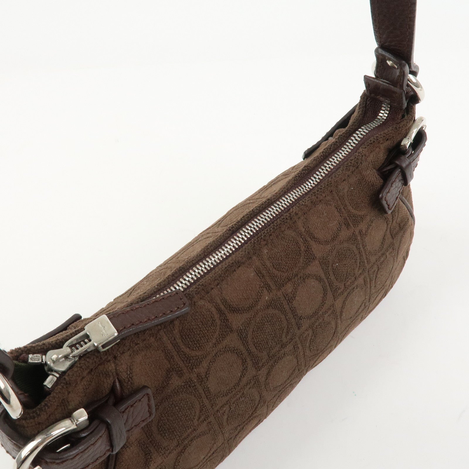 Ferragamo Gancini Polyester Leather Shoulder Bag Hand Bag Brown