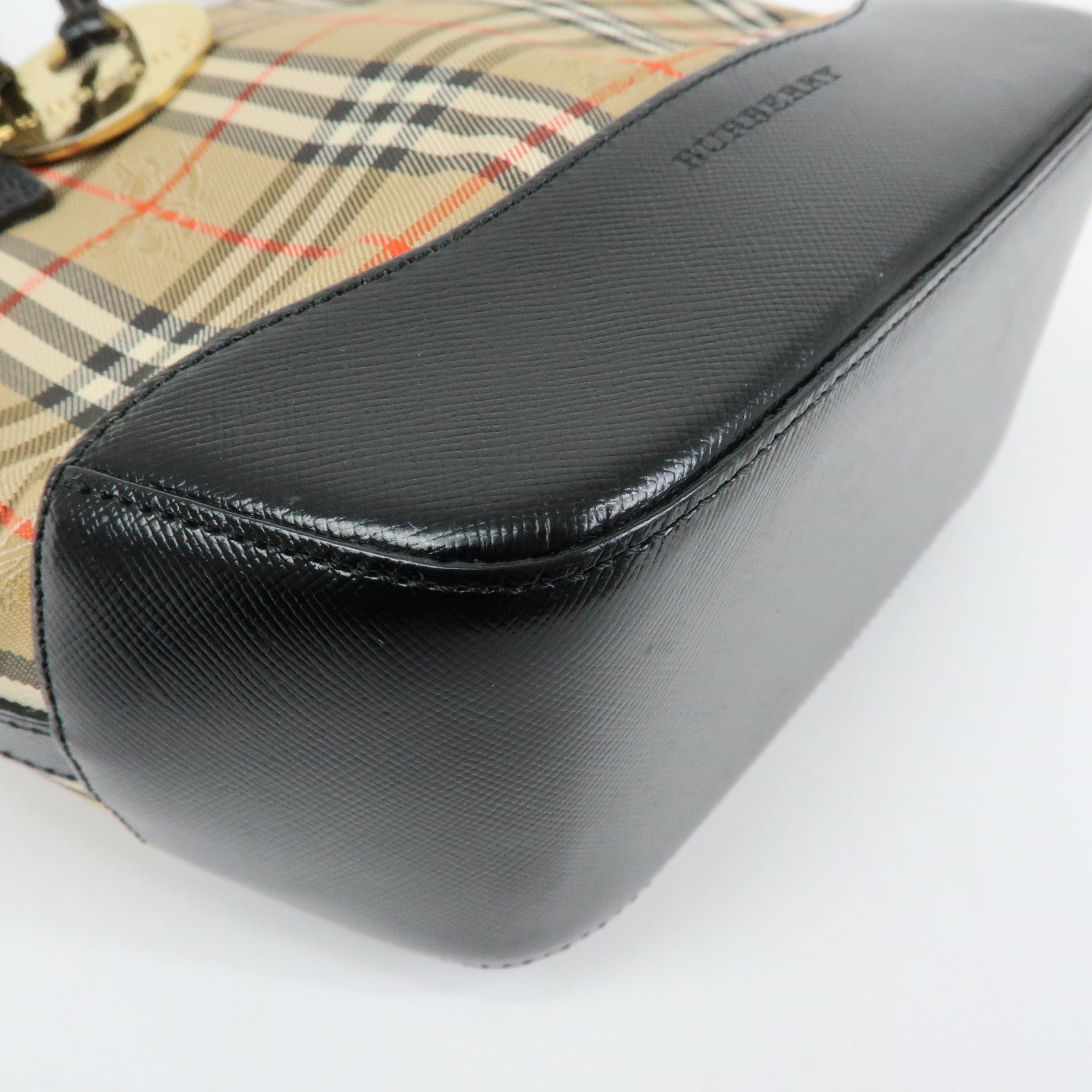 BURBERRY Nova Plaid Canvas Leather Hand Bag Tote Bag Beige Black