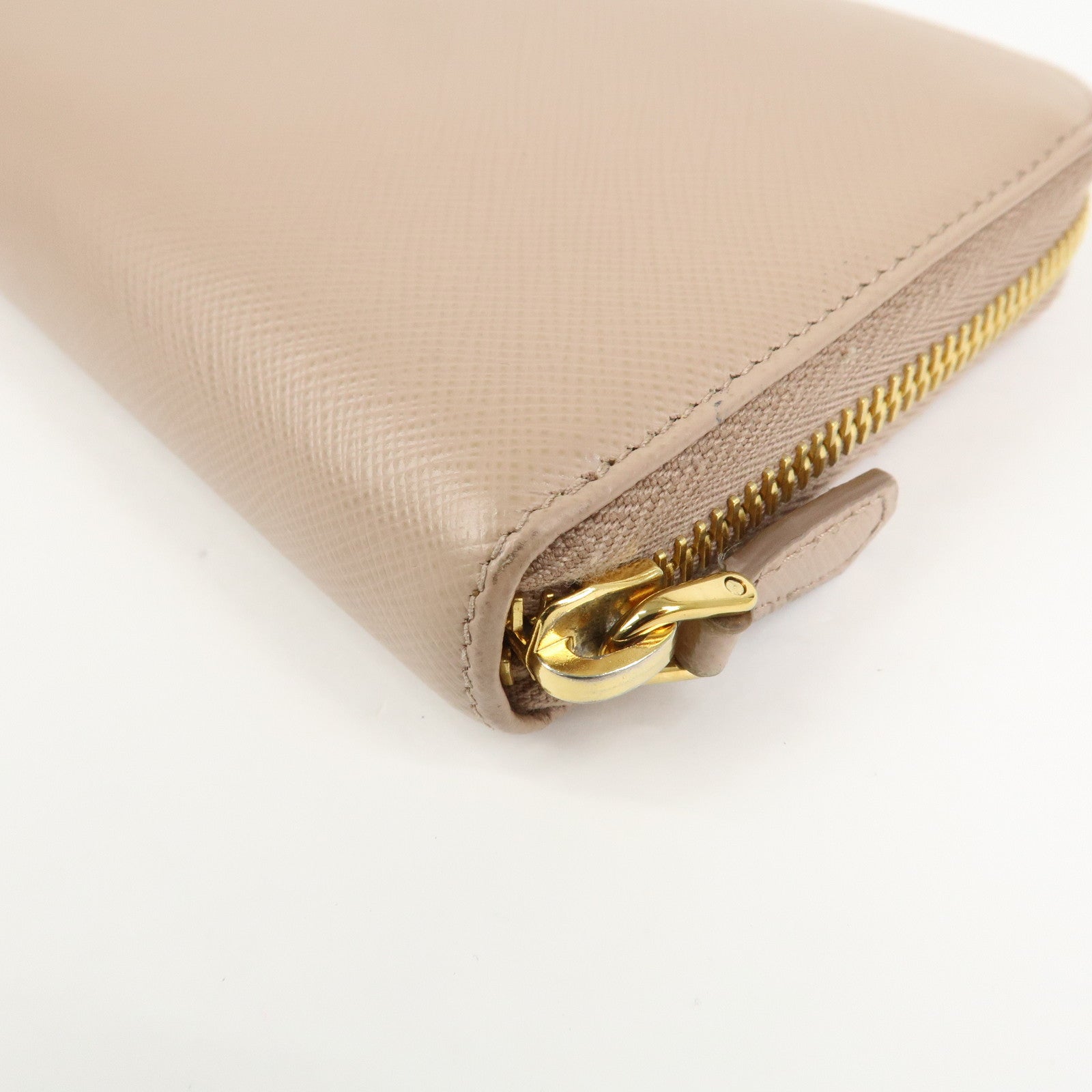 PRADA Logo Saffiano Leather Round Zippy Long Wallet Beige 1ML506