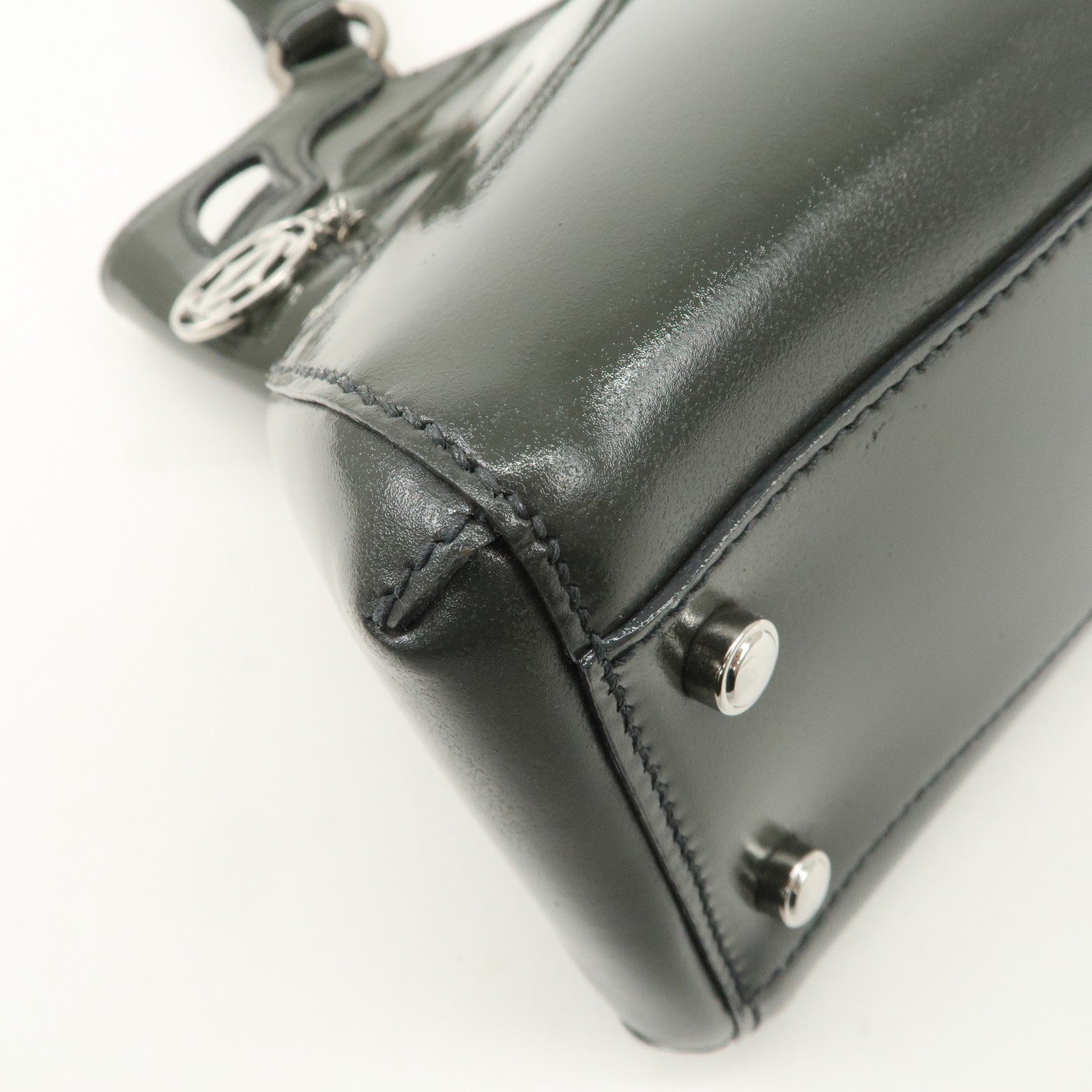 Cartier Marcello Patent Leather Tote Bag Hand Bag Khaki Used