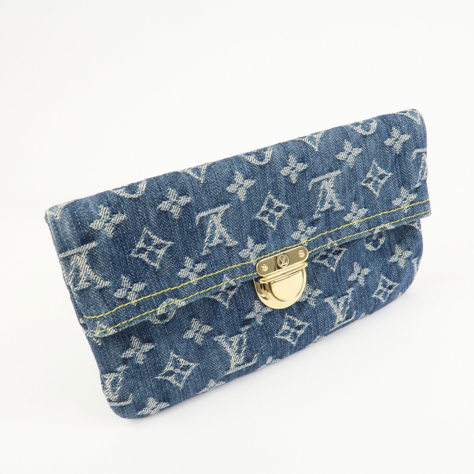 Louis Vuitton Monogram Denim Pochette Plat Pouch Clutch Bag M95007