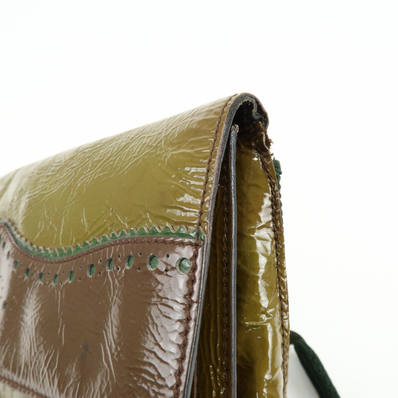 MIU MIU Patent Leather Nylon Shoulder Bag Khaki Brown