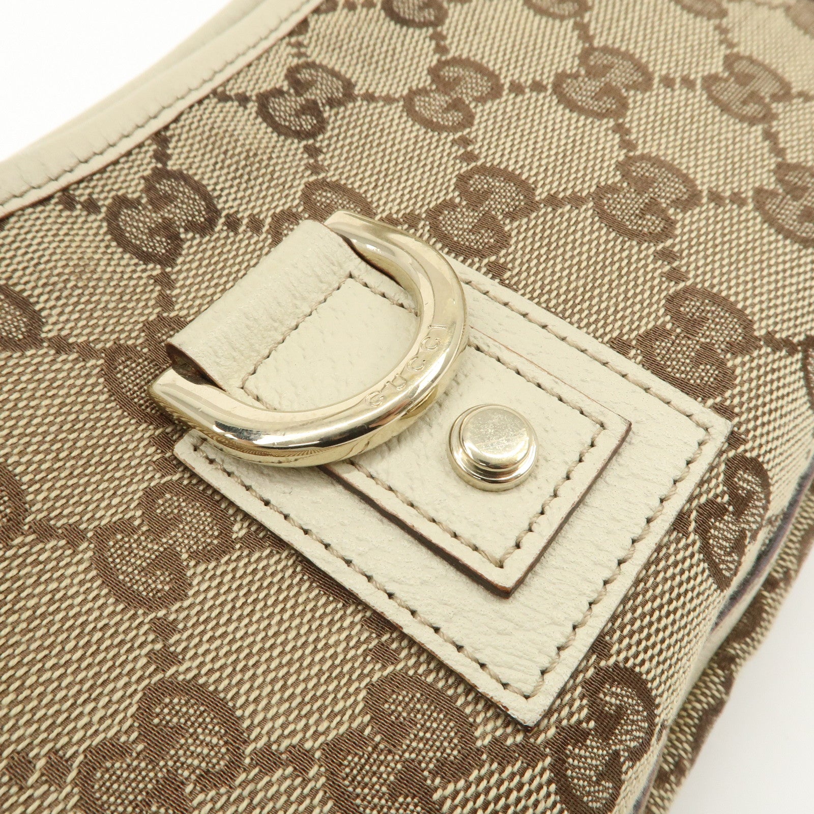 GUCCI Abbey GG Canvas Leather Shoulder Bag Beige Ivory Gold HDW 130939 Used
