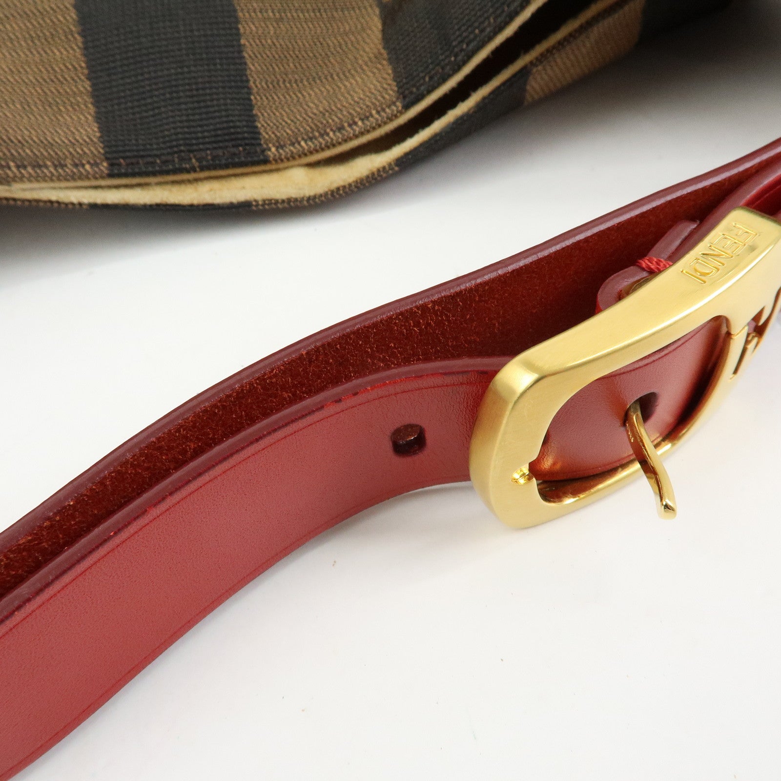 FENDI Pequin Canvas Leather Shoulder Bag Brown Red 8BR653