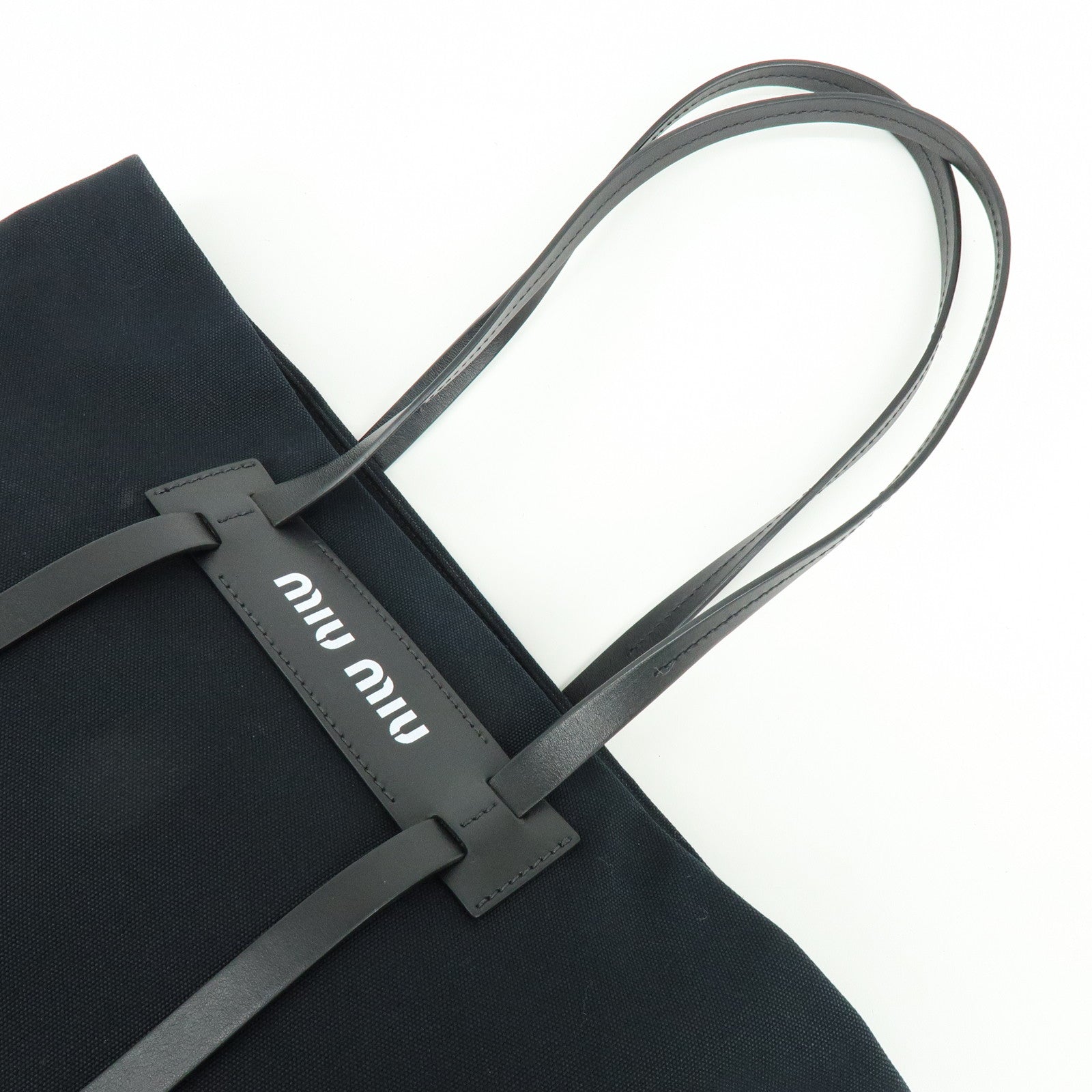 MIU MIU Canvas Leather Tote Bag Hand Bag Shoulder Bag Black