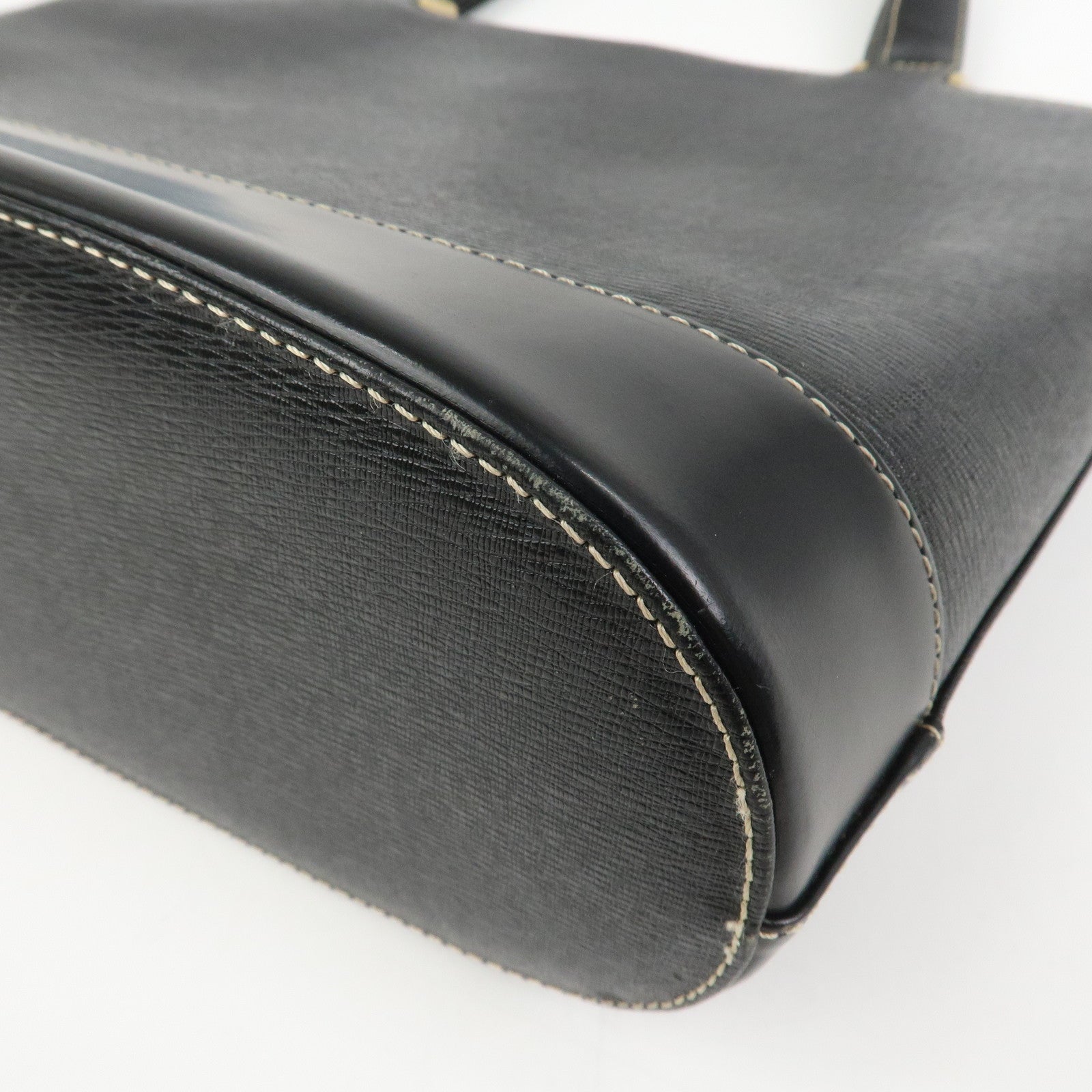 BURBERRY Logo Leather Tote Bag Shoulder Bag Hand Bag Black