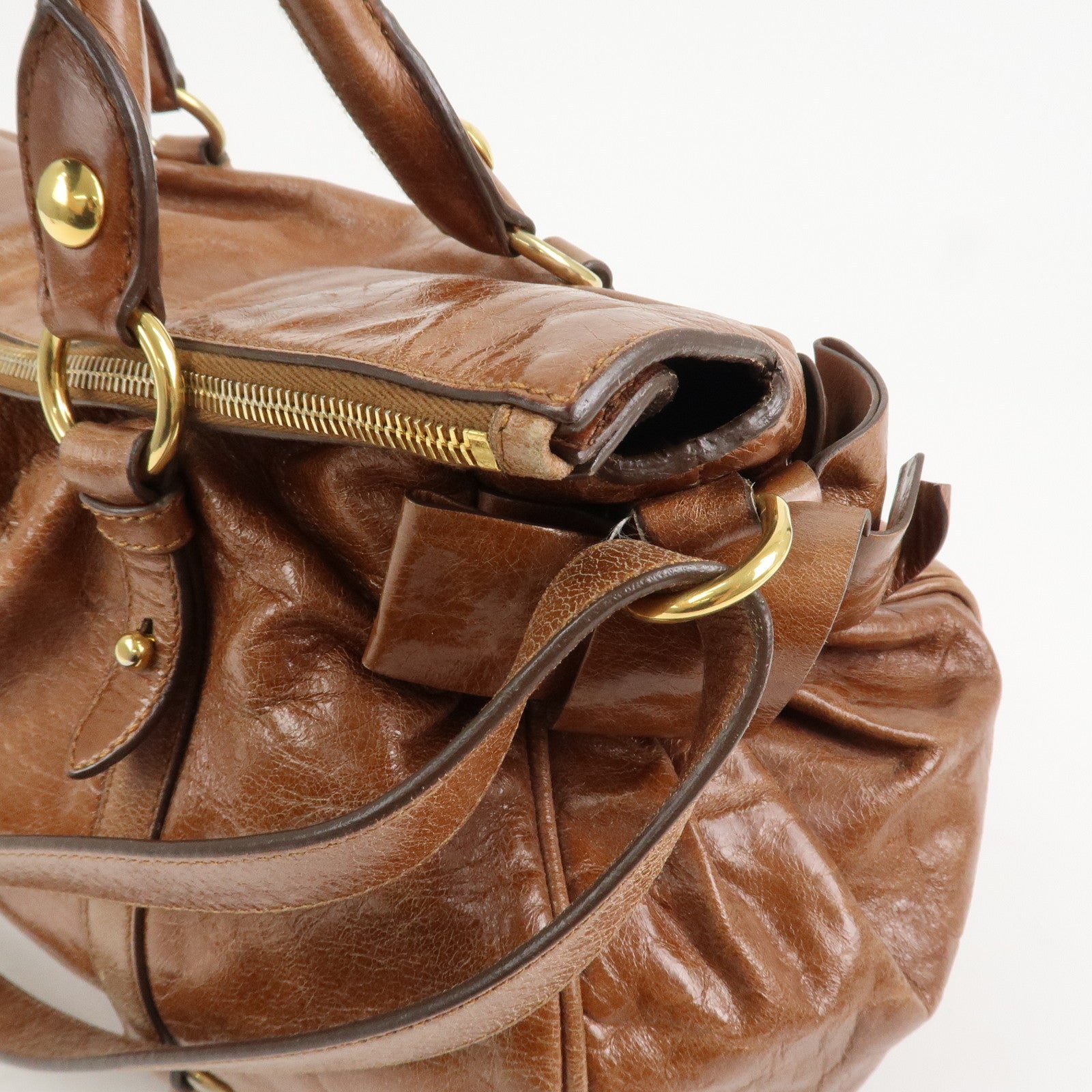 MIU MIU Leather 2Way Ribbon Shoulder Bag Hand Bag Brown RT0365